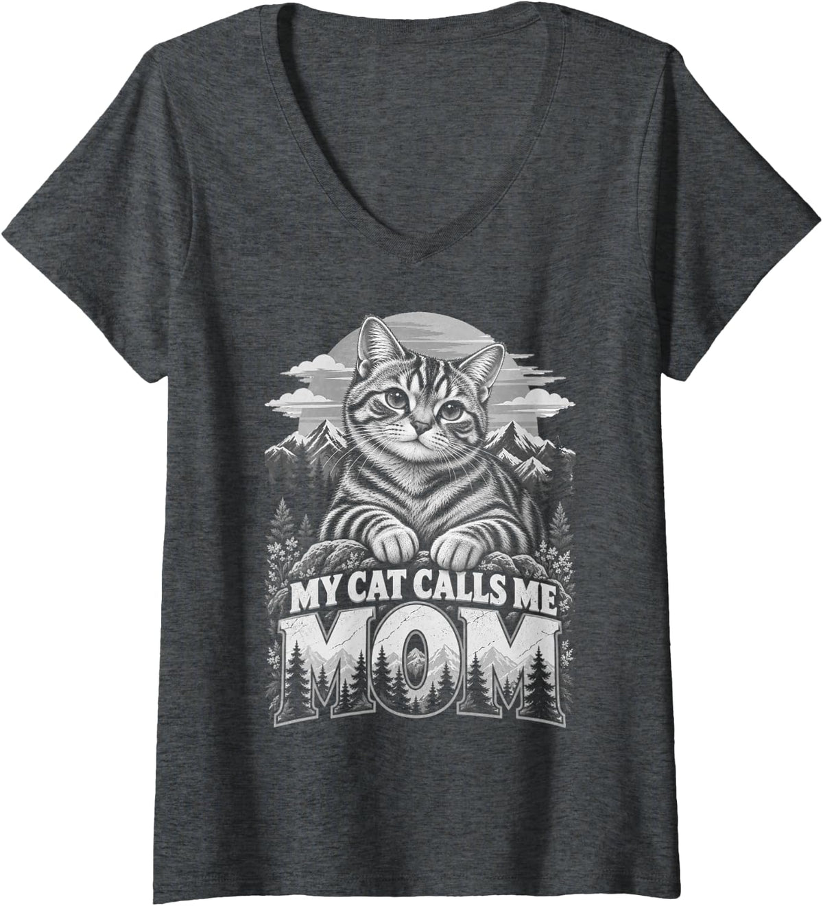 Women's My Cat Calls Me Mom - American Shorthair Cat Lover Humor V-Neck T-Shirt - Dark Heather Grey