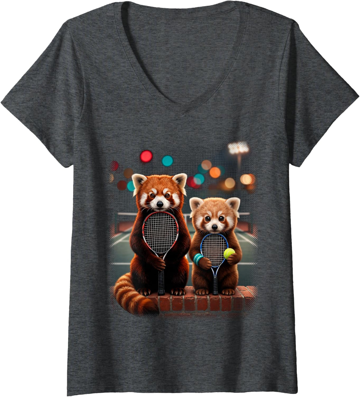 Women's Mommy and Me Matching Tennis Outfits Red Panda Graphic V-Neck T-Shirt - Dark Heather Grey