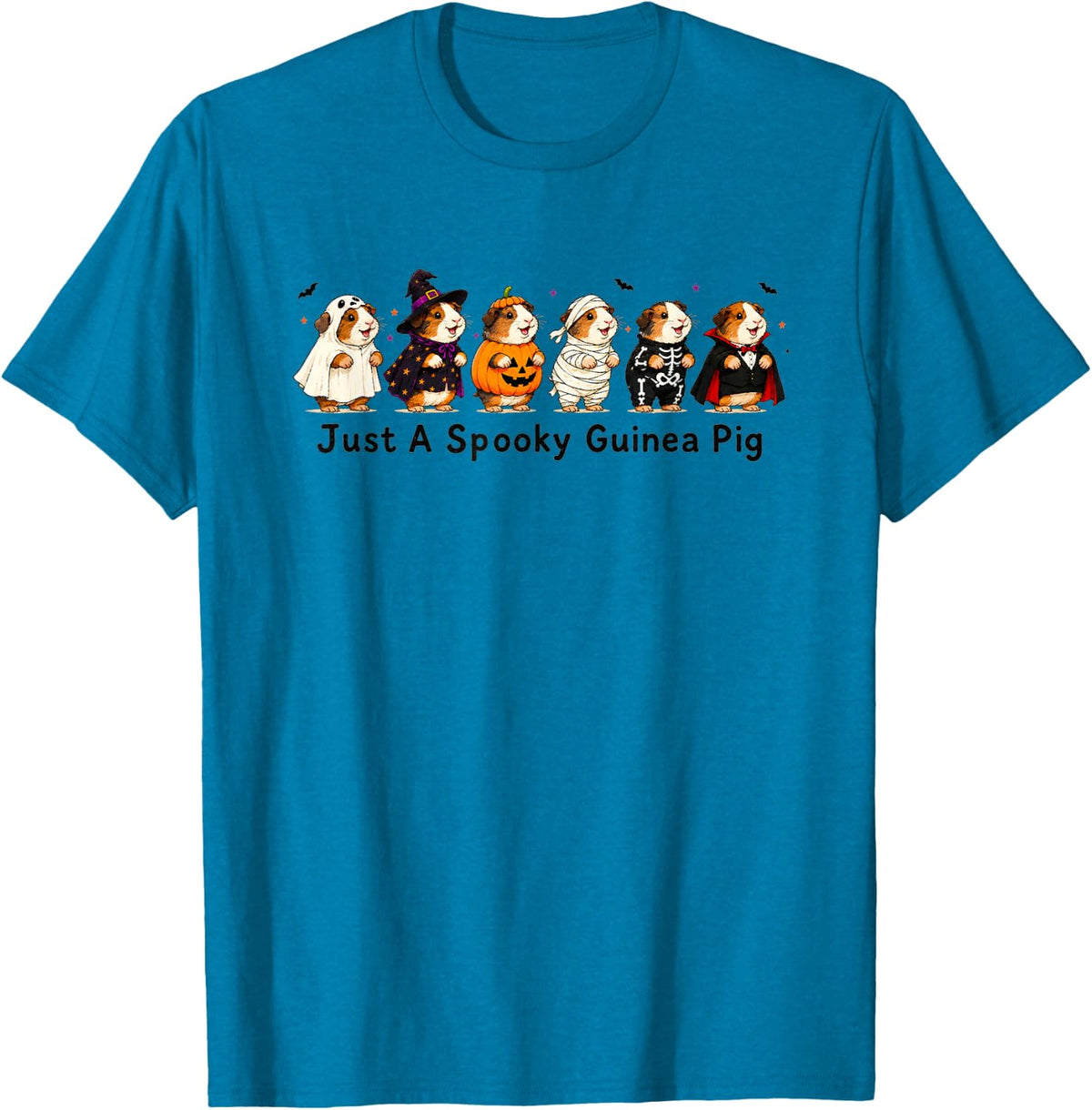 Just Spooky Guinea Pig Lover Halloween Vampire Skeleton T-Shirt - Sapphire Blue