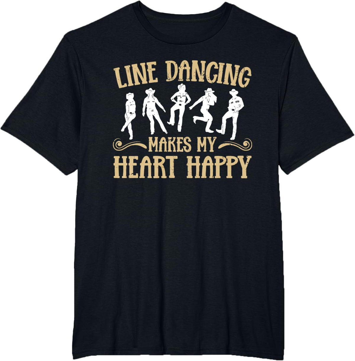 Line Dancing Makes My Heart Happy Funny Line Dance T-Shirt - Black