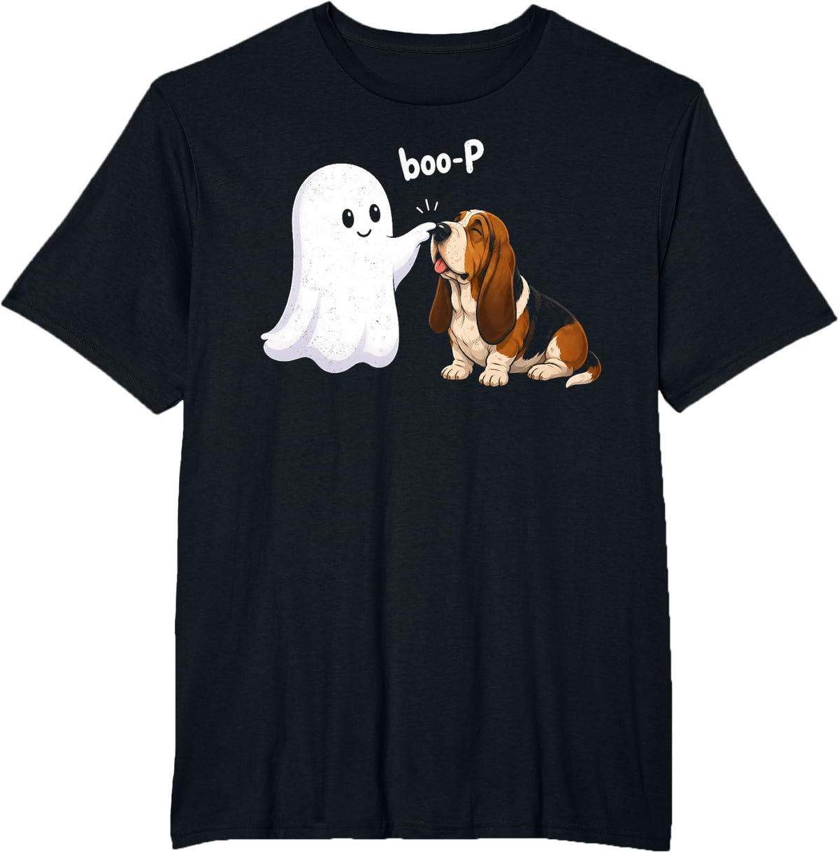 Halloween Basset Hound Ghost Boo-P Funny Dog Lover T-Shirt - Black