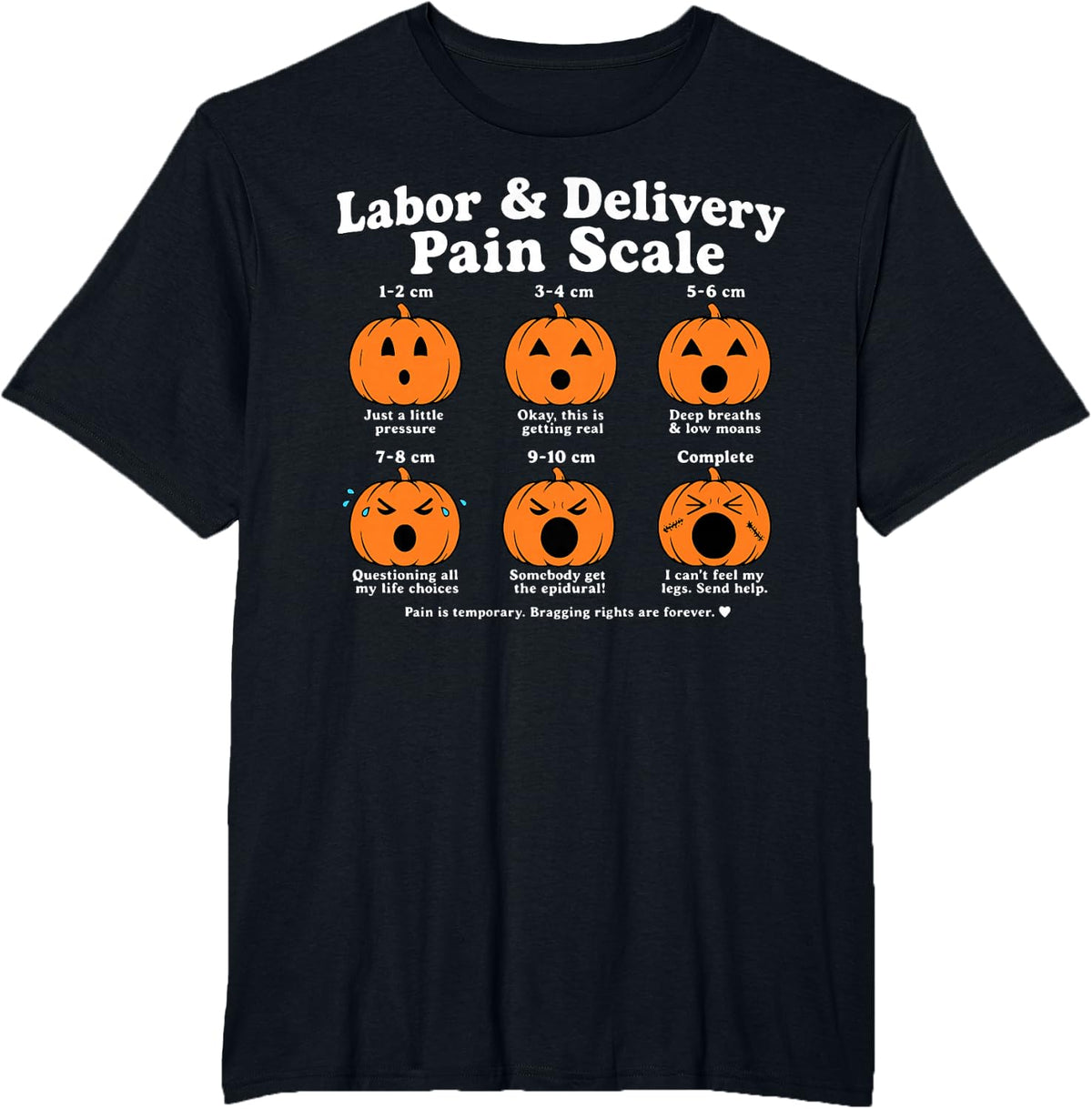 Labor and Delivery Pain Scale Pumpkin L&D Nurse Halloween T-Shirt - Black
