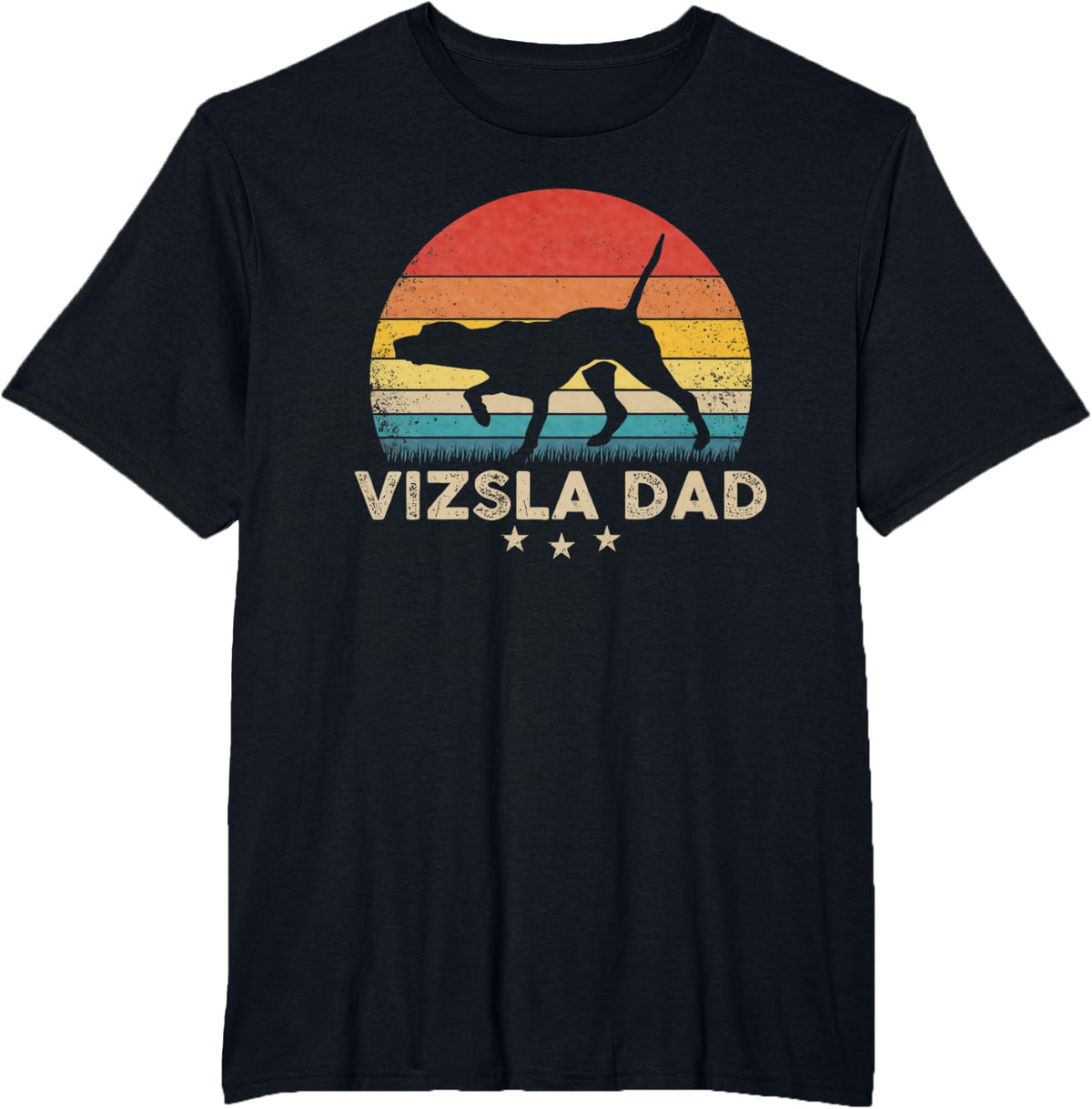 Vintage Vizsla Dad Silhouette Retro Sunset T-Shirt - Black