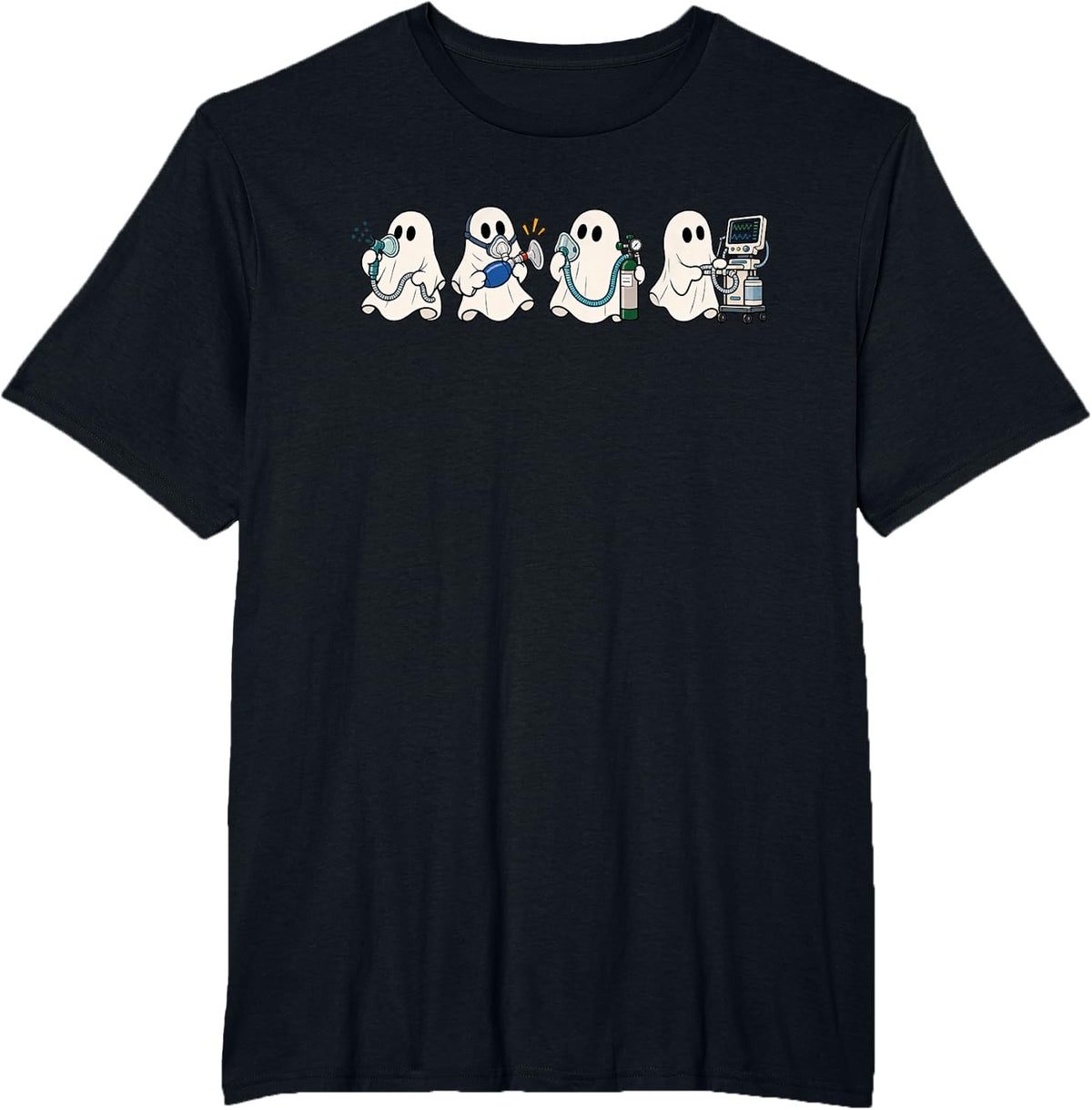 Halloween Respiratory Therapist Ghost RT Nurse Pulmonology T-Shirt - Black