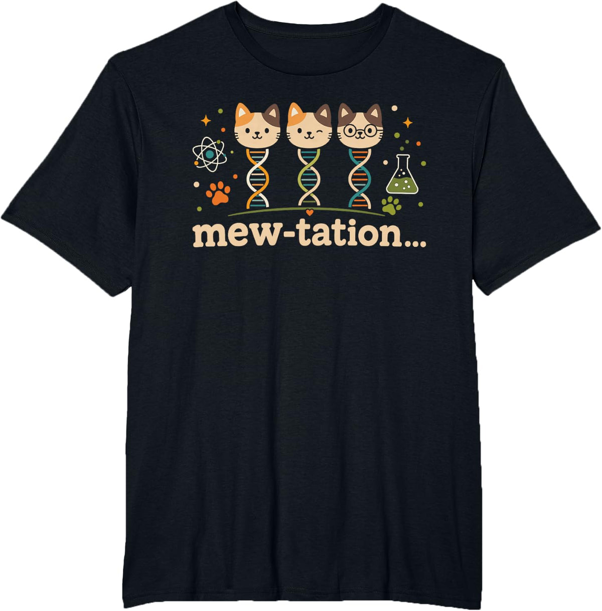 Mew-tation Funny Cat Science Genetic Cat Meme T-Shirt - Black