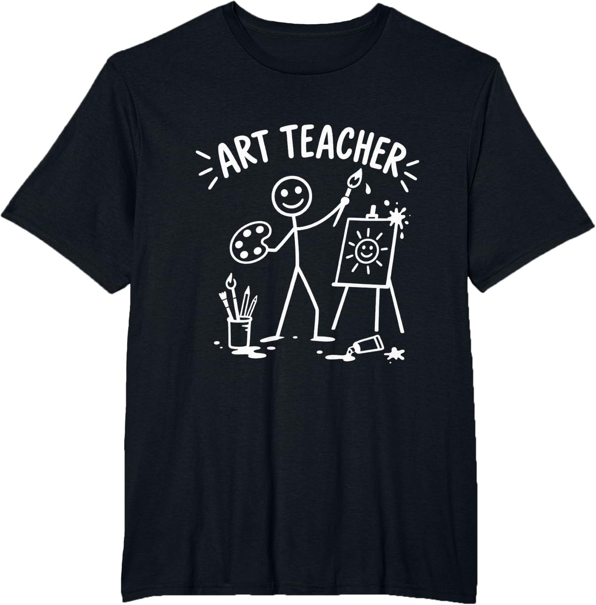 Art Teacher Back to School Stick Figure Painter Easel T-Shirt - Black