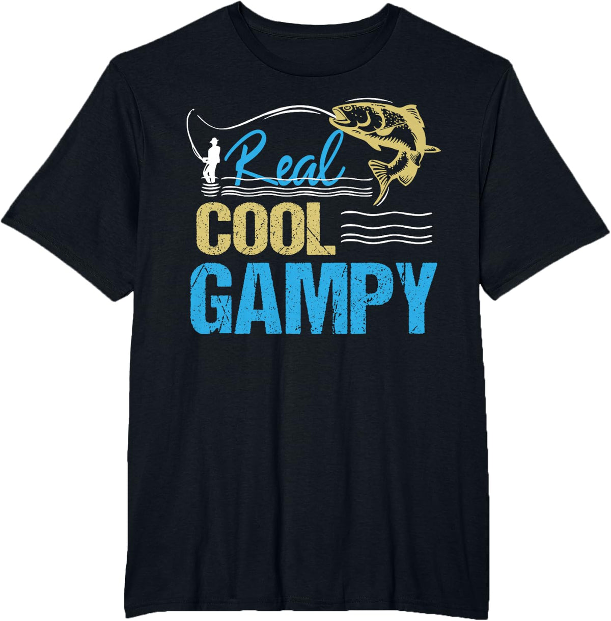 Vintage Reel Cool Gampy Fishing Daddy Grandpa Fathers Day T-Shirt - Black