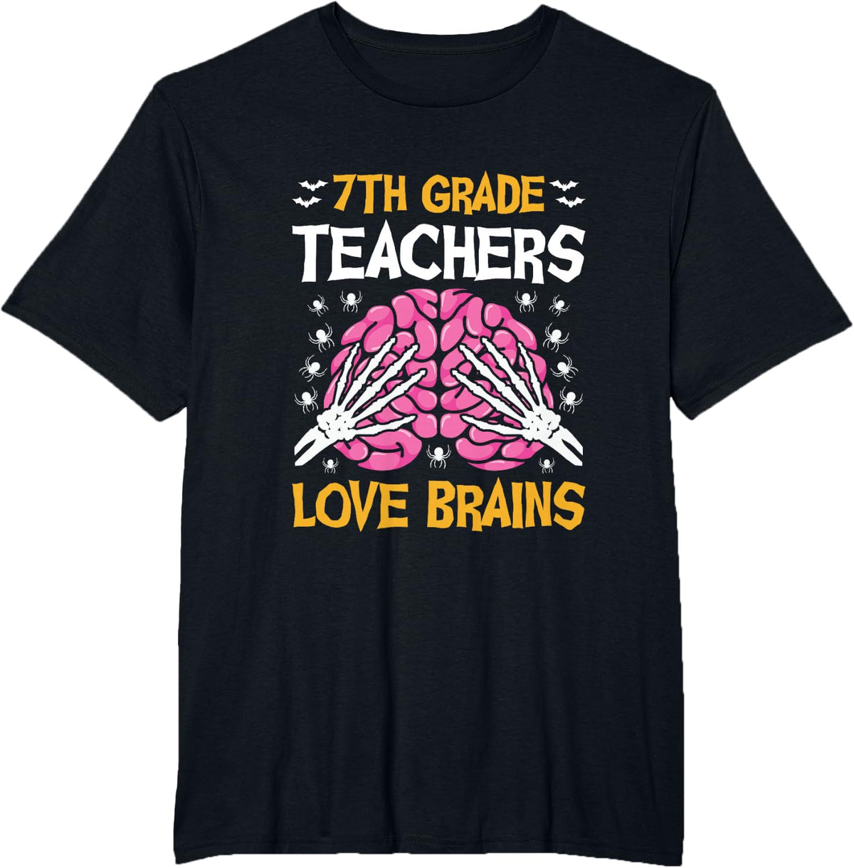 7th Grade Teachers Love Brains Funny Halloween School T-Shirt - Black