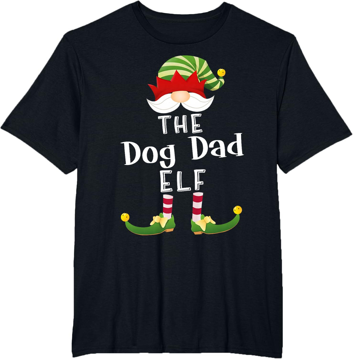 Dog Dad Elf Group Christmas Funny Pajama Party T-Shirt - Black