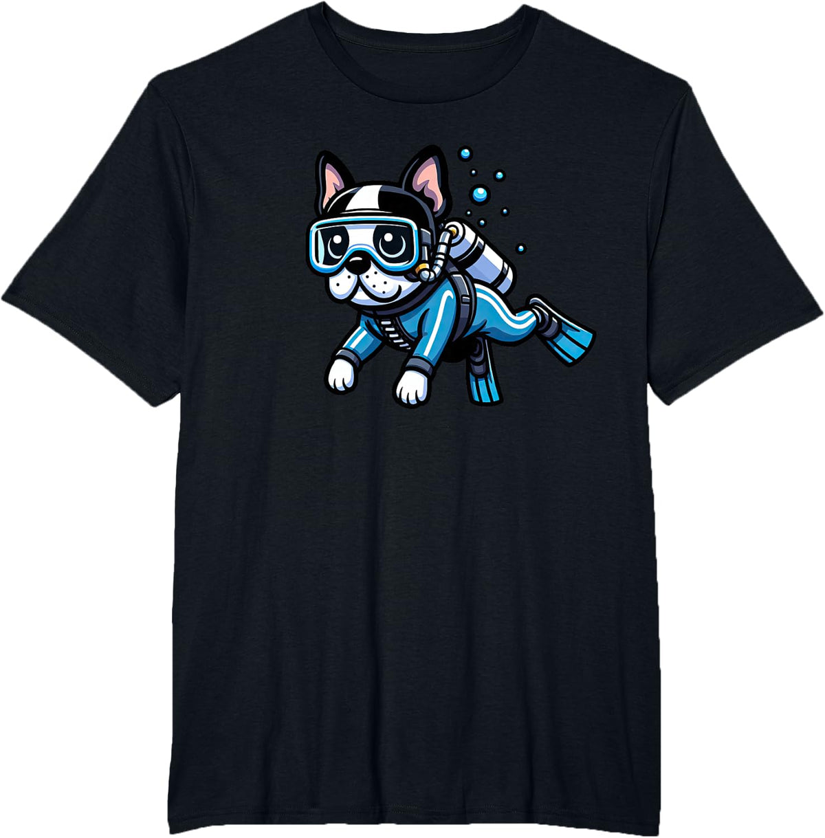 Boston Terrier Scuba Diving Funny Dog Snorkeling T-Shirt - Black
