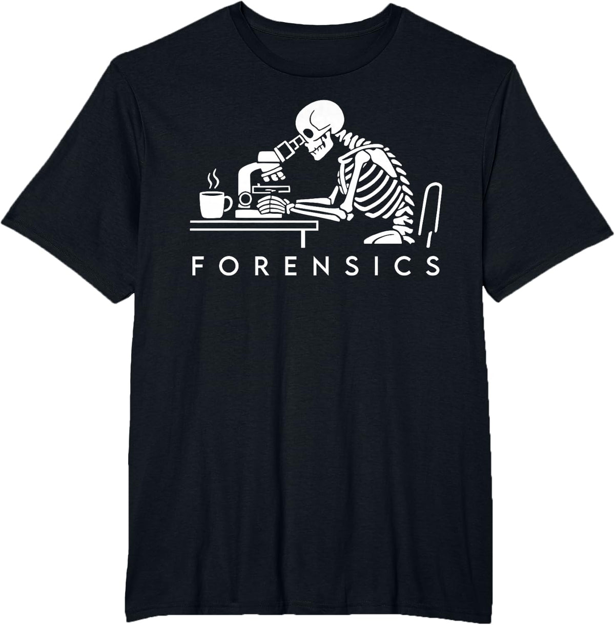 Retro Forensic Scientist Skeleton Microscope Science Teacher T-Shirt - Black