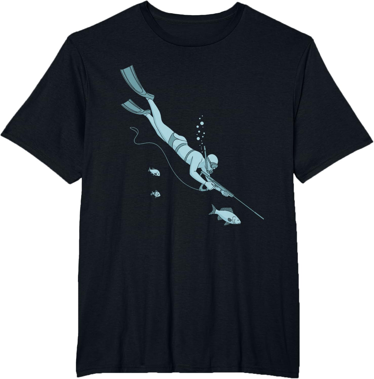 Minimalist Fisherman and Big Fish Silhouette T-Shirt - Black