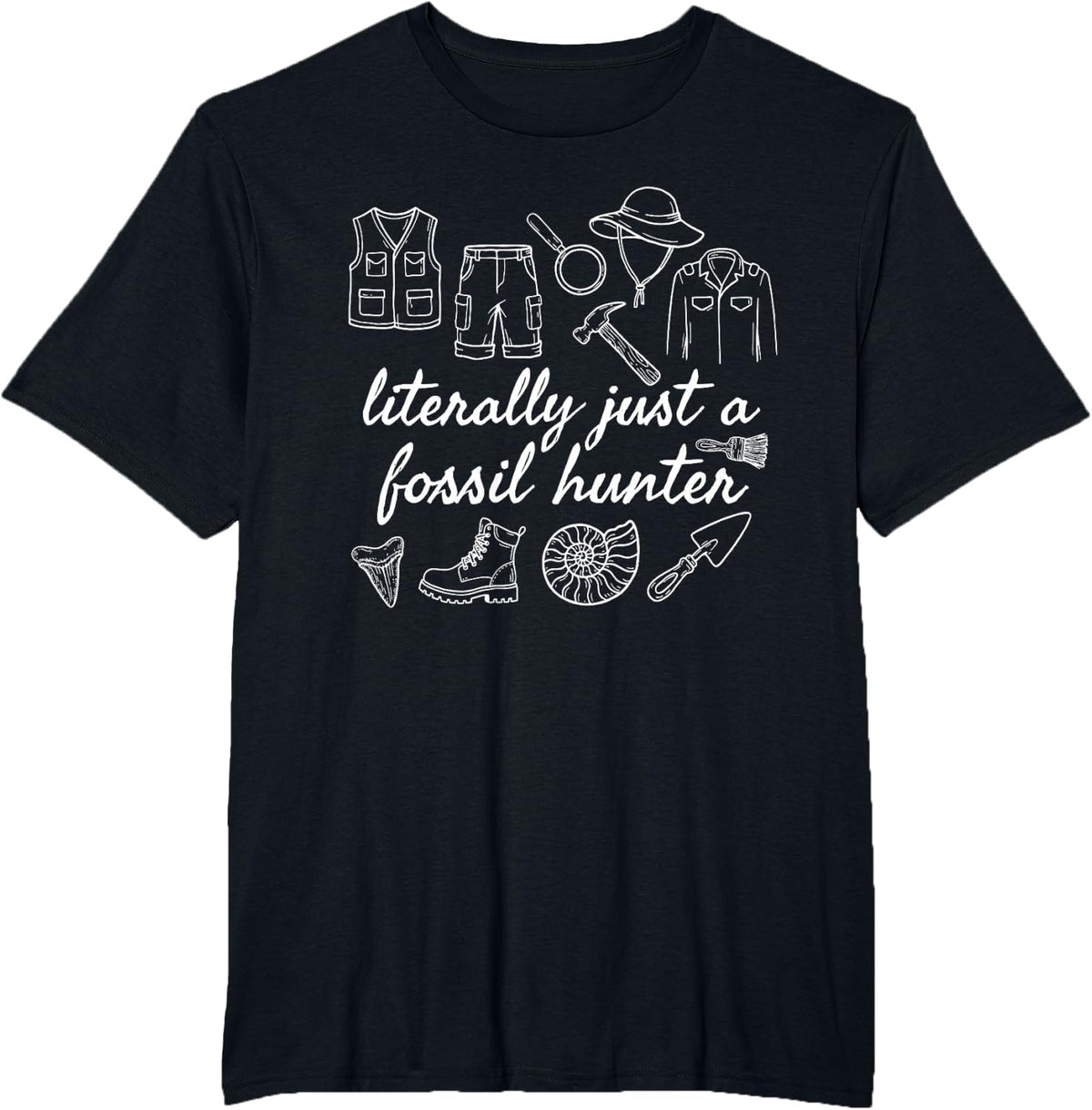 Fossil Hunting Paleontology Collector Hound Fossicker T-Shirt - Black