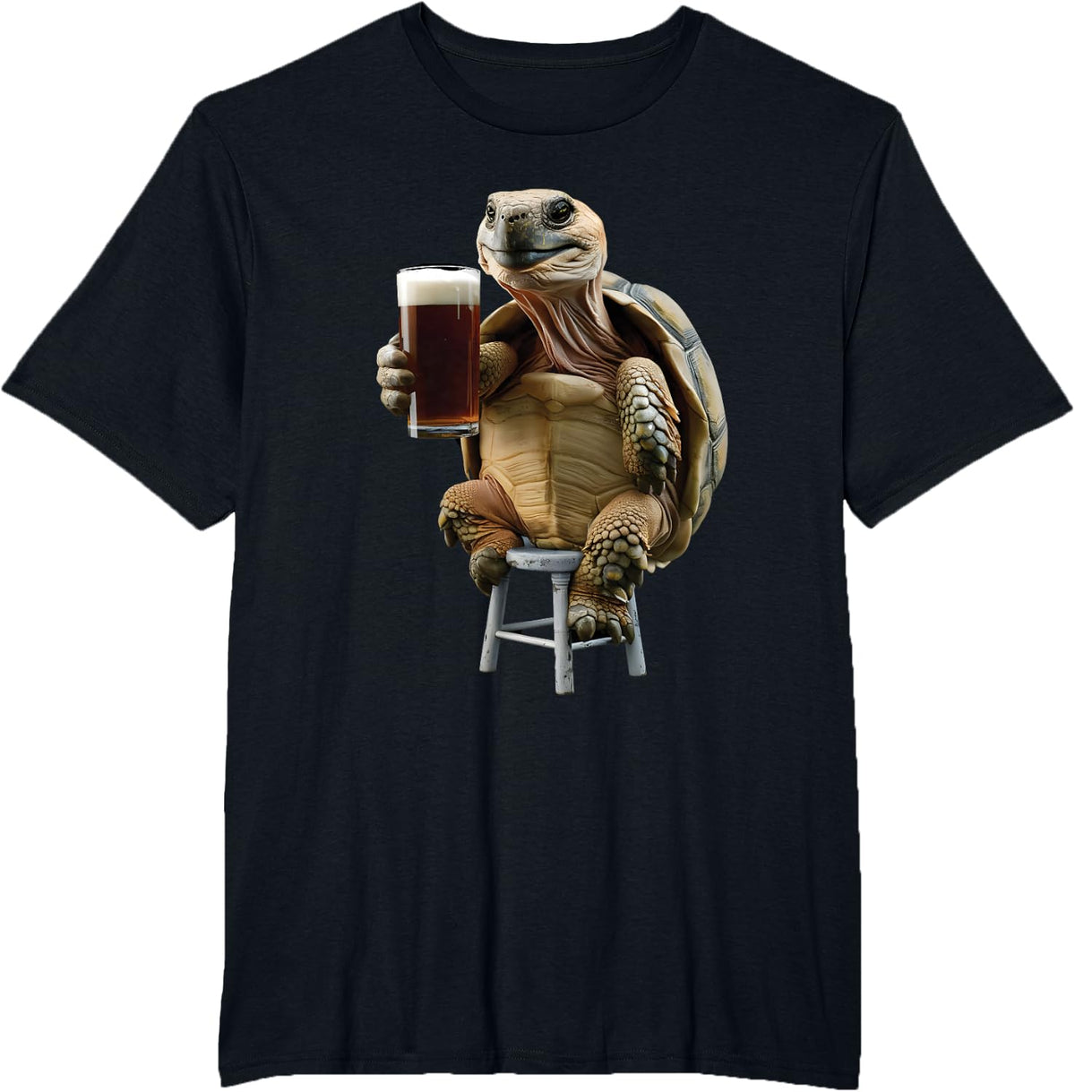 Turtle Drinking Beer Realistic T-Shirt - Black