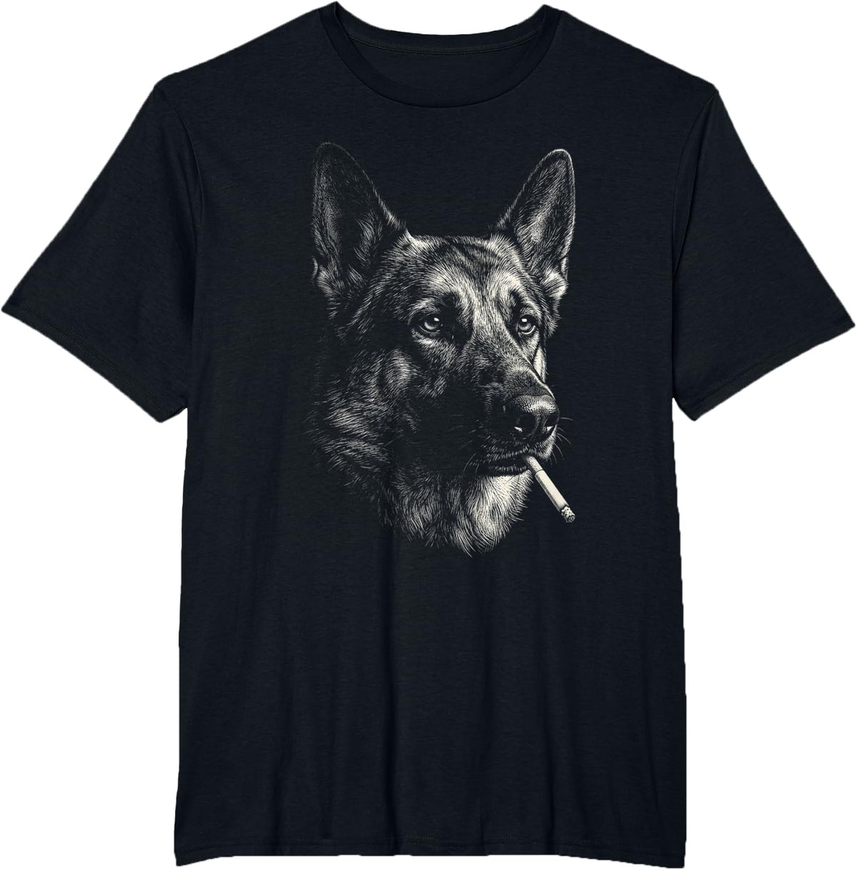 German Shepherd Dog Smoking Cigarette Vintage GSD Funny Meme T-Shirt - Black