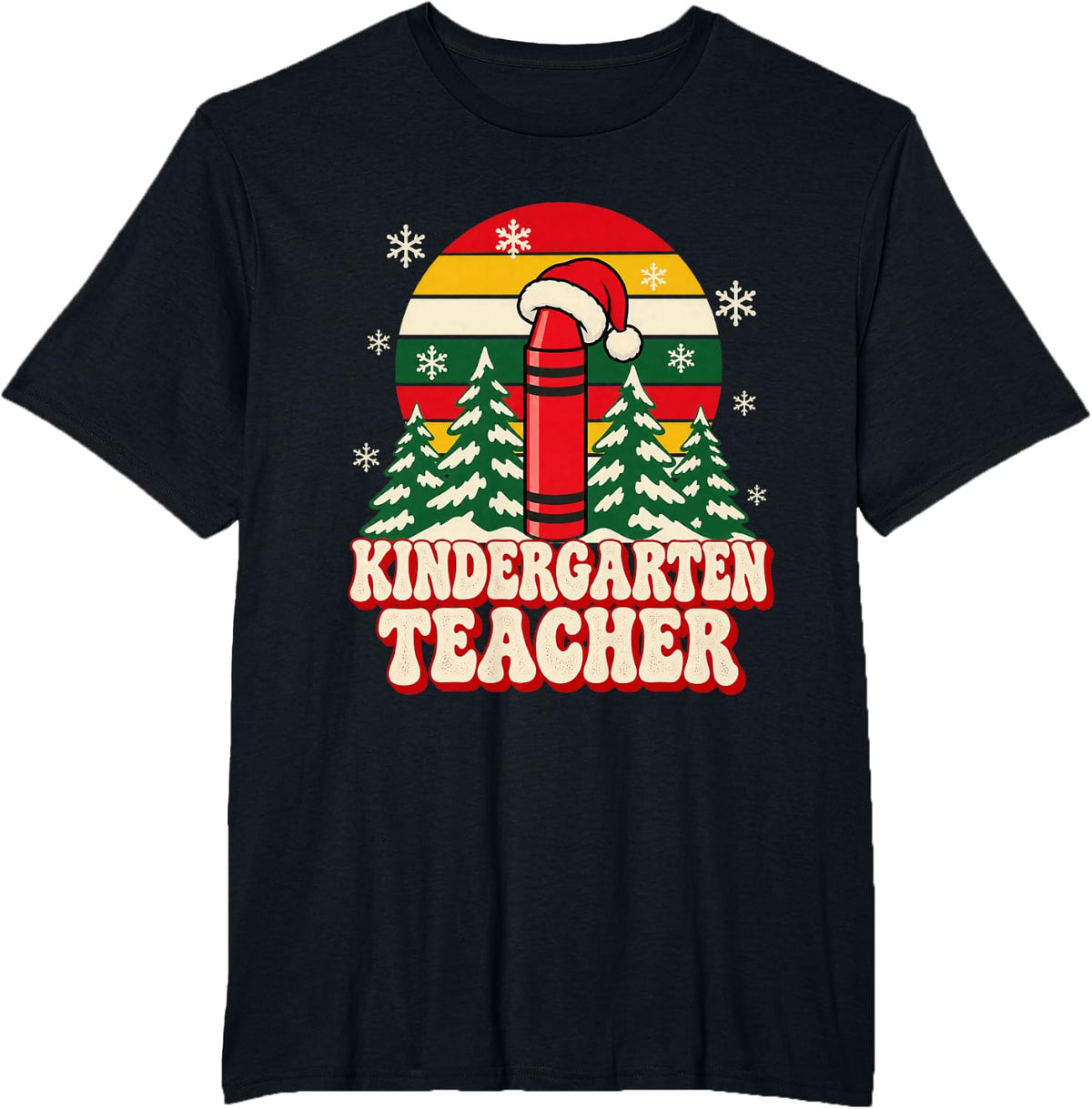 Christmas Kindergarten Teacher Holiday Checklist T-Shirt - Black