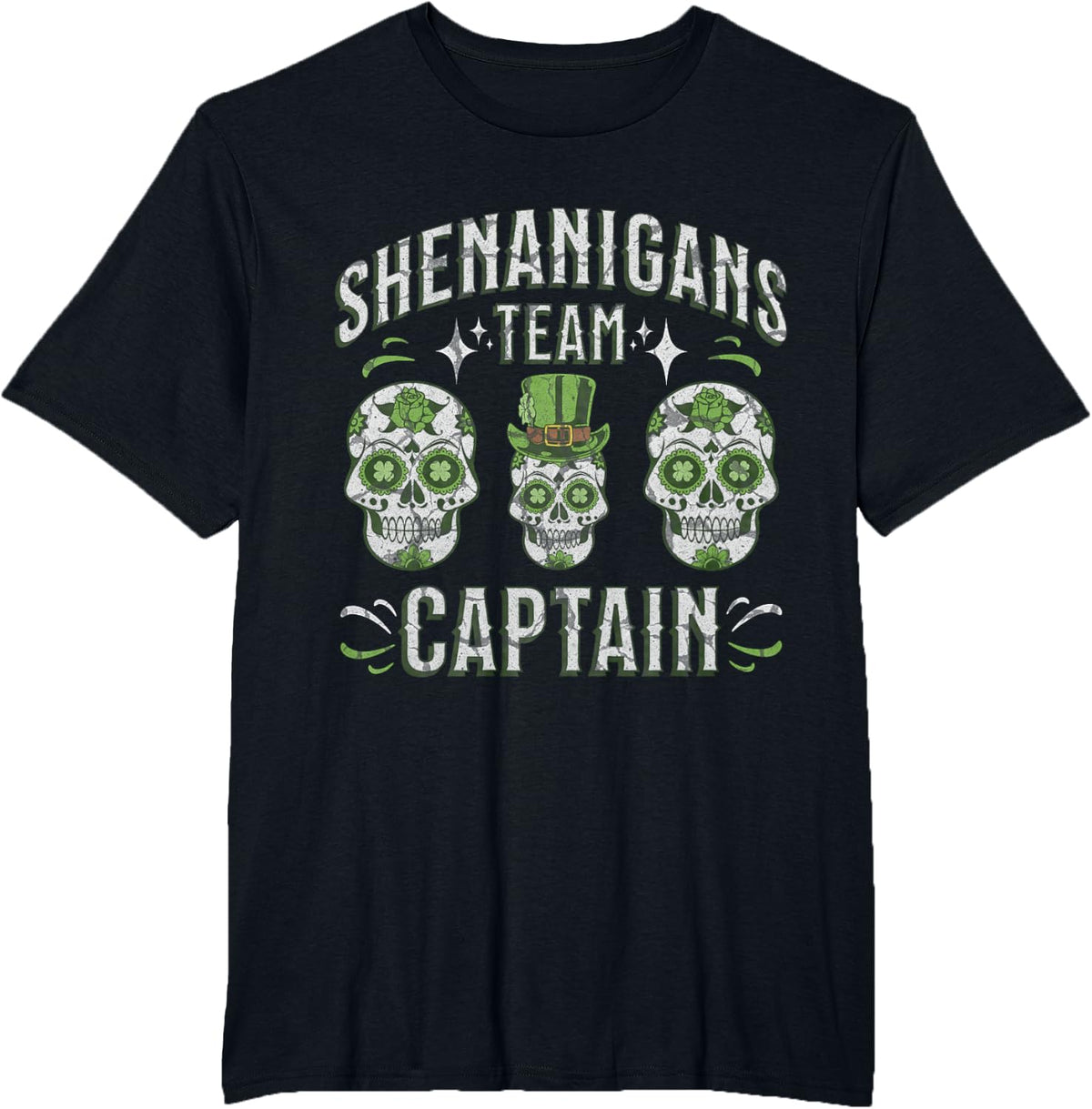 Funny St Patricks Day Shenanigans Team Captain Skeletons T-Shirt - Black