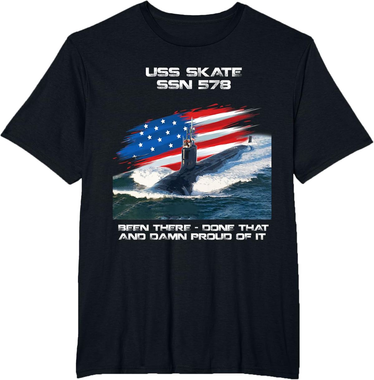 USS Skate SSN-578 American Flag Submarine Veteran Xmas Women Men T-Shirt - Black