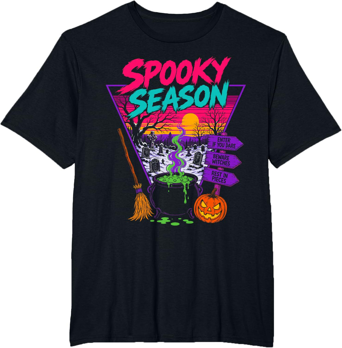 Spooky Season 80s Retro Halloween Pumpkin T-Shirt - Black