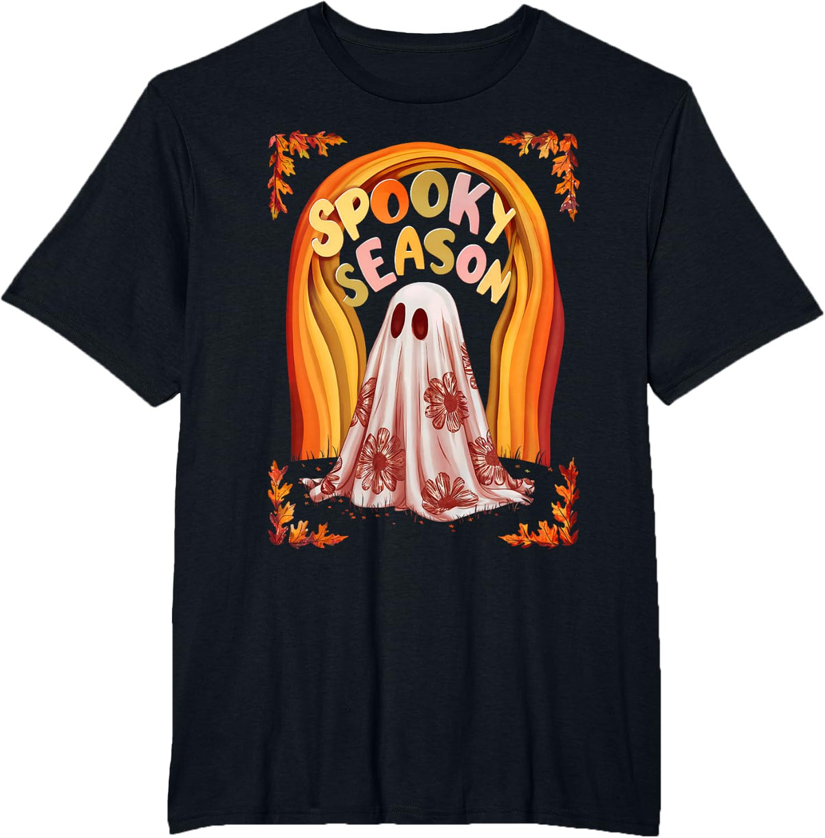 Halloween Ghost Pumpkin Fall Spooky Season T-Shirt - Black