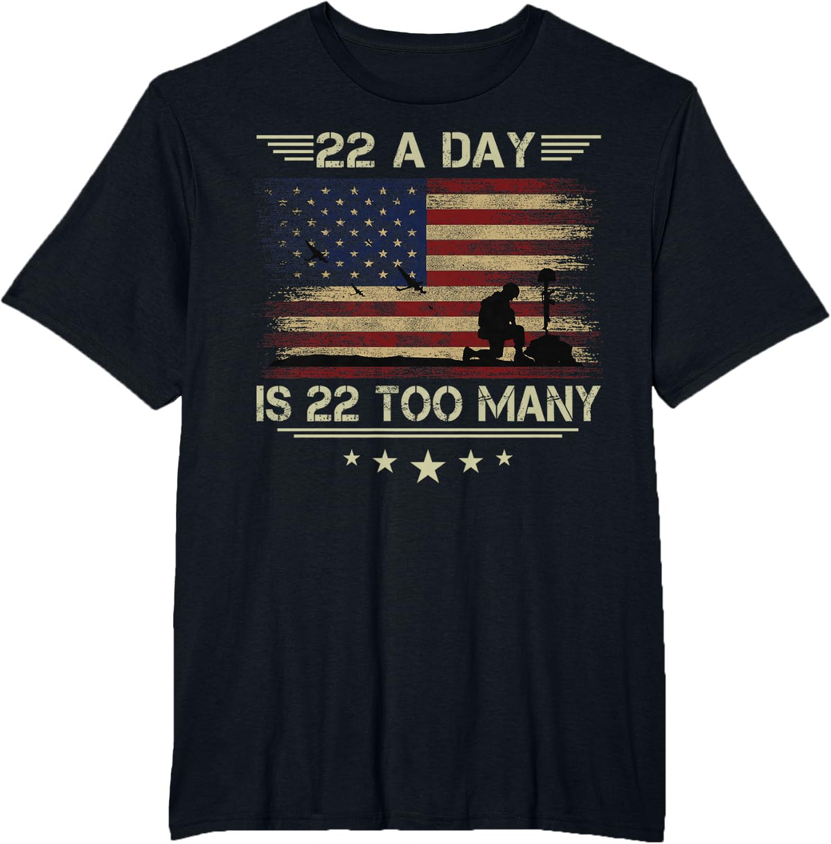 22 A Day Is 22 Too Many Veteran Lives Matter Honor and Proud T-Shirt - Black