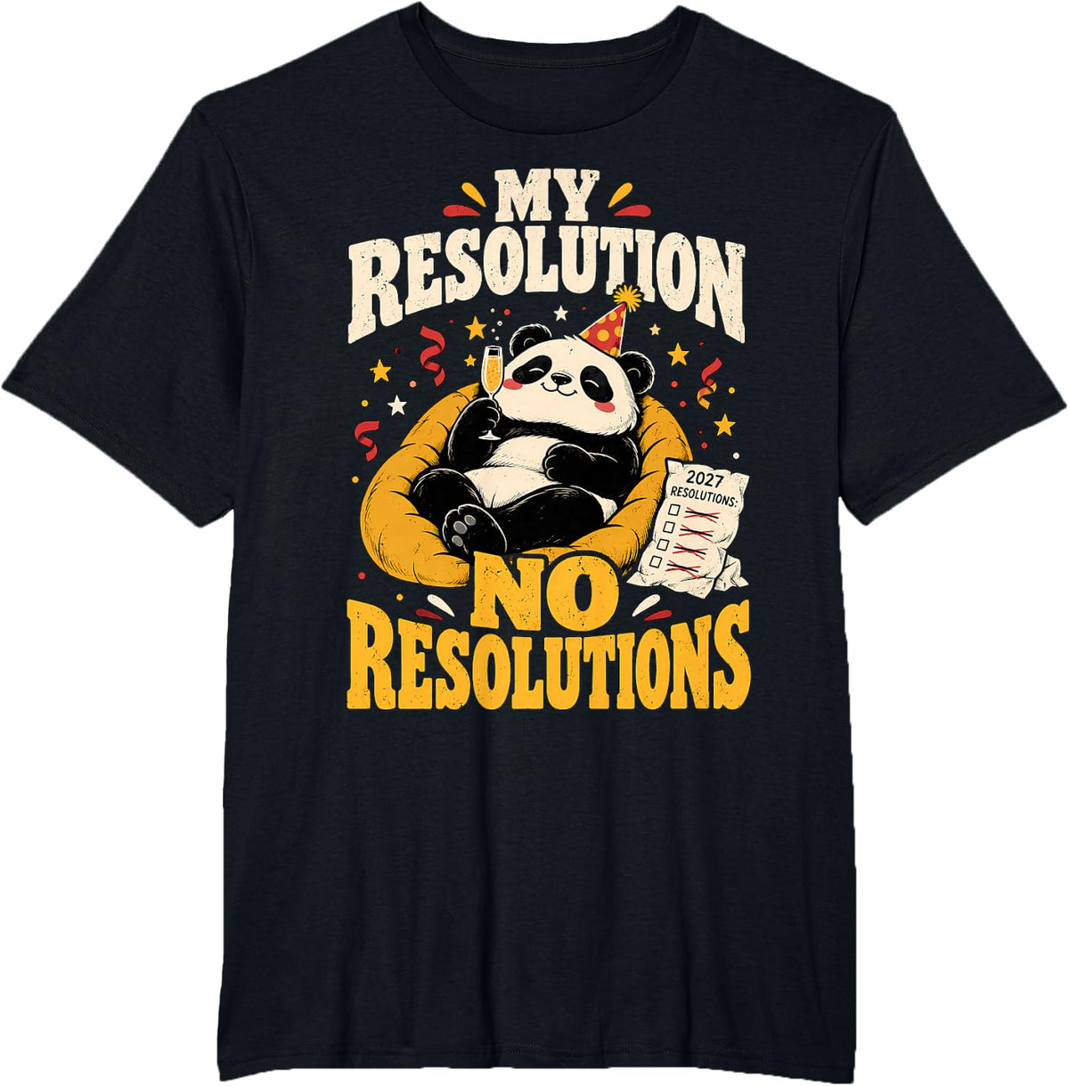 New Year No Resolutions Panda T-Shirt - Black