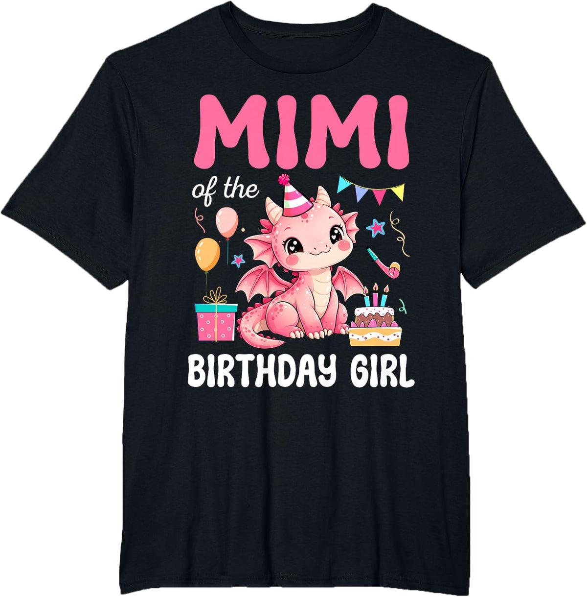 Mimi of The Birthday Girl Dragon Bday Party Family T-Shirt - Black
