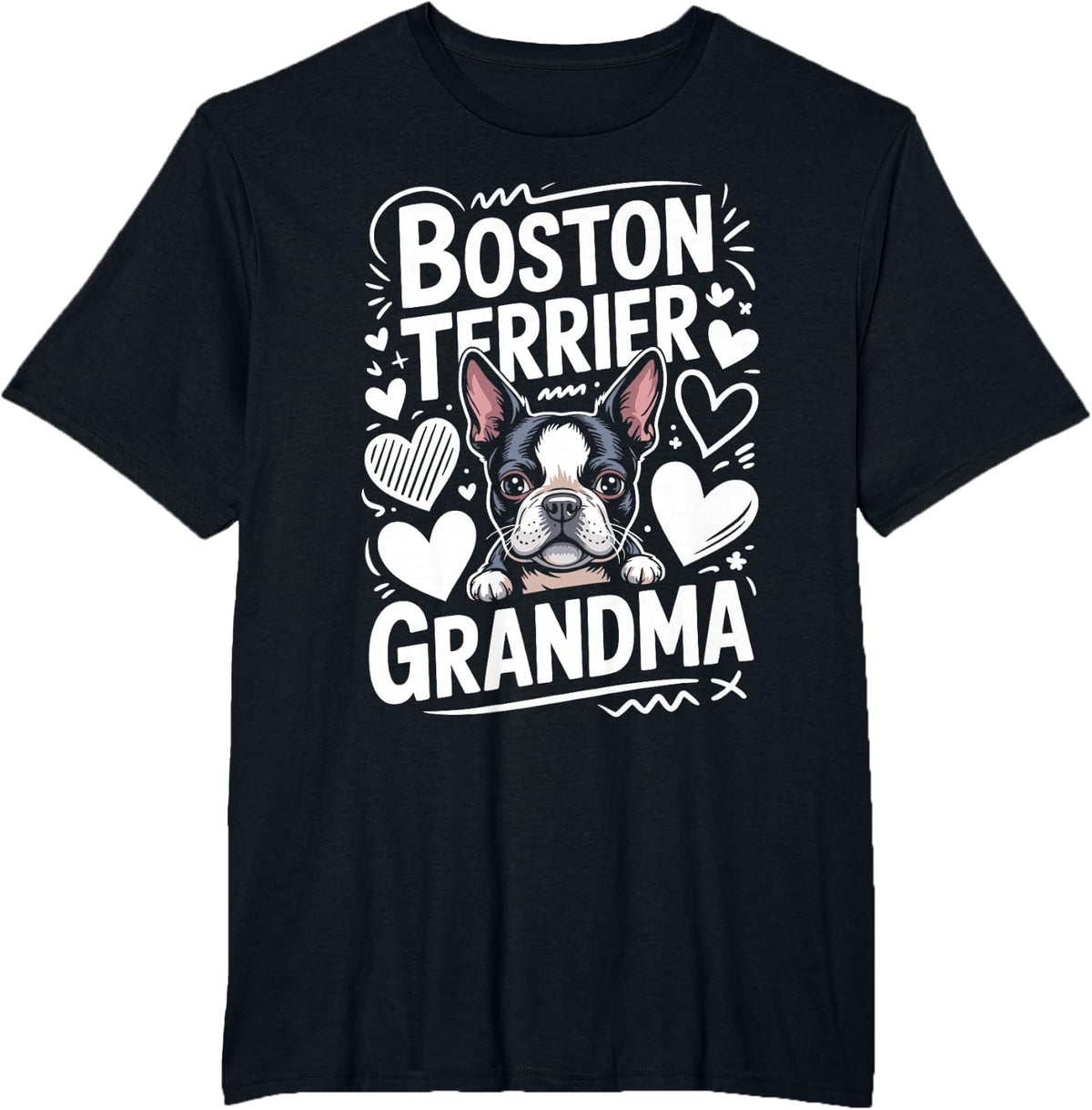 Boston Terrier Grandma Grandmother T-Shirt - Black