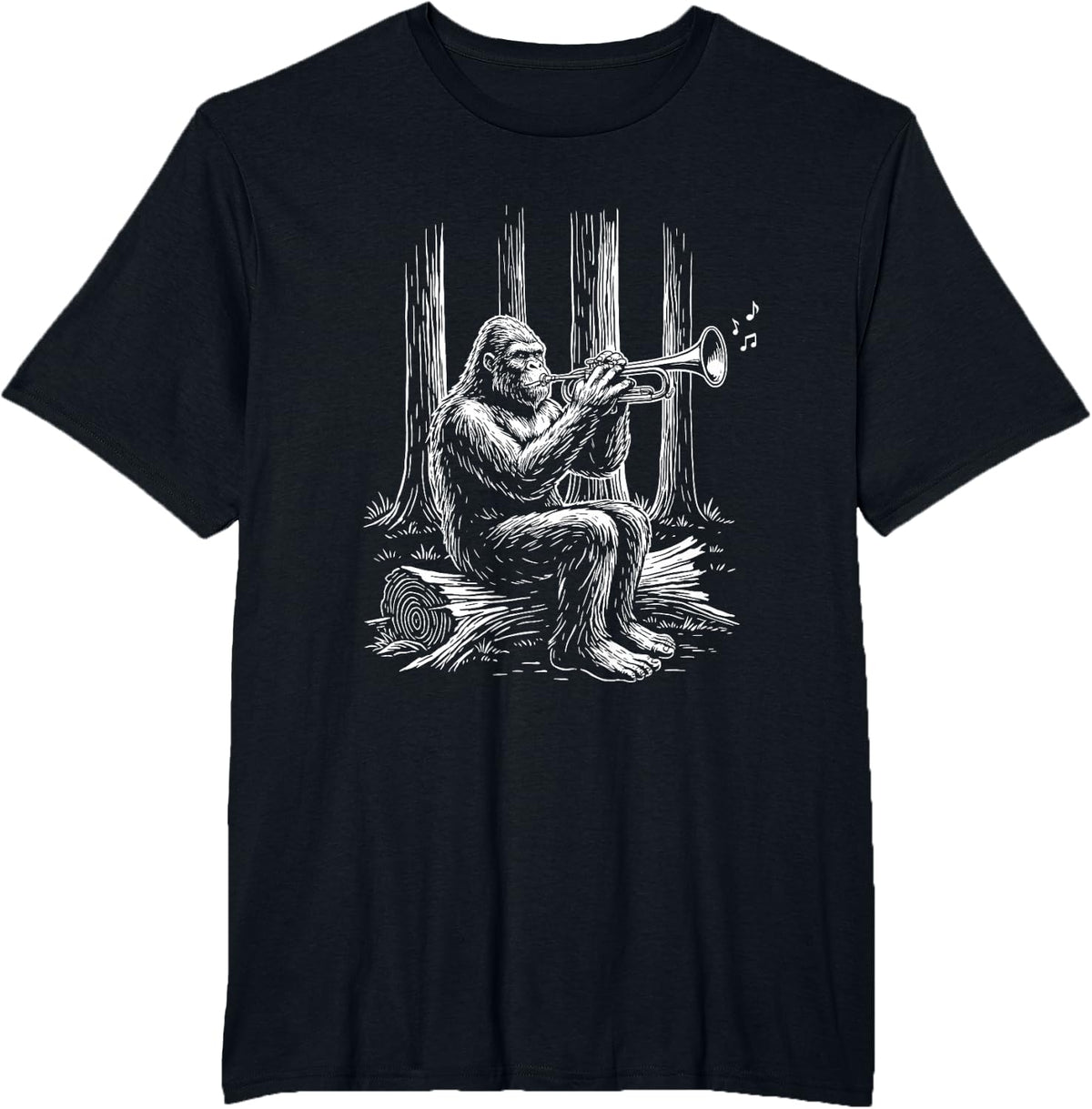 Grooves Trumpet Bigfoot Sasquatch Trumpeter Marching Band T-Shirt - Black