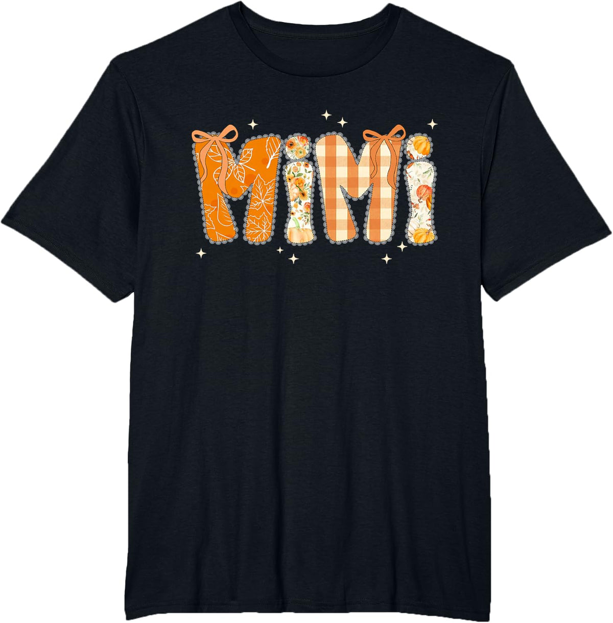 Floral Fall Thanksgiving Mimi Coquette Bow Pumpkin Grandma T-Shirt - Black