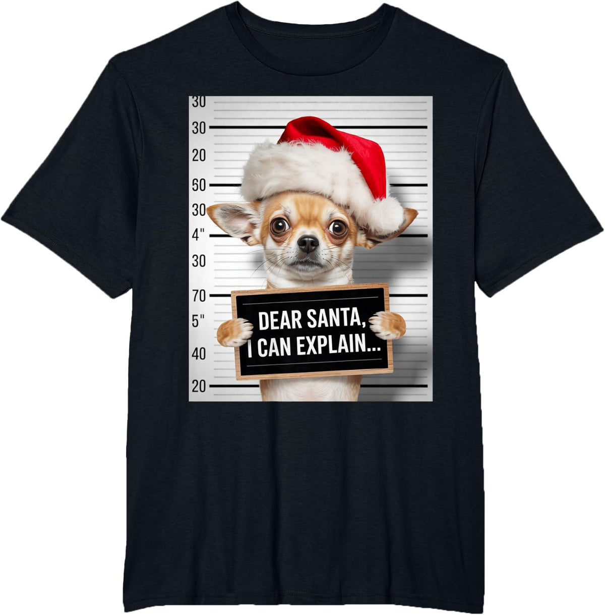 Dear Santa I Can Explain Chihuahua Funny Christmas Art T-Shirt - Black
