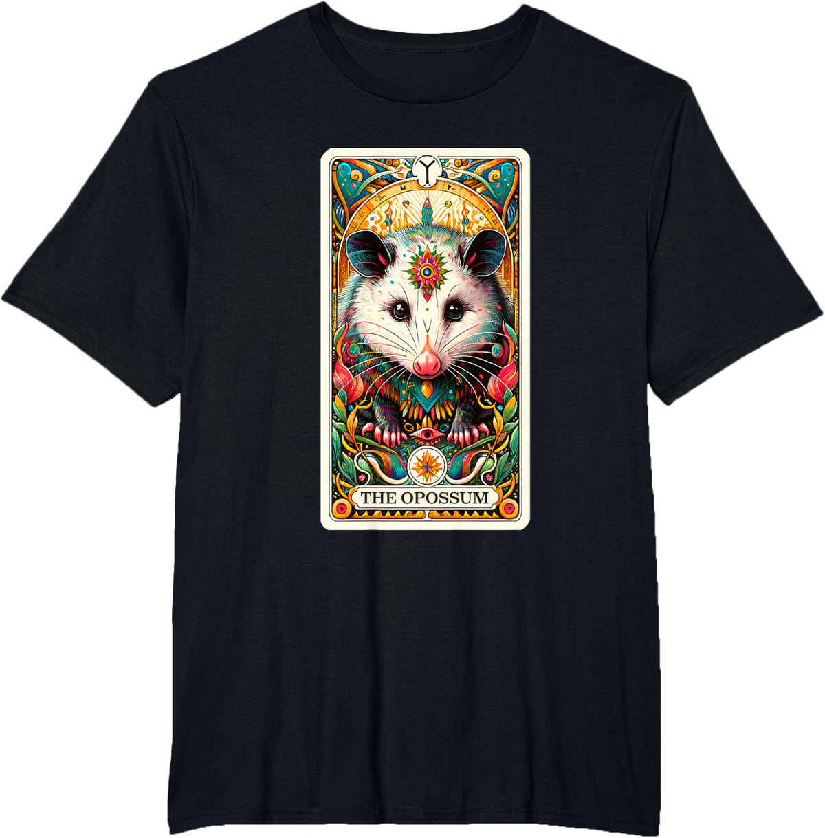 Possum Tarot Card - Possum & Raccoon Tarot Card T-Shirt - Black, Unisex-Adults, Casual, Short Sleeve, Classic Fit, Cotton,