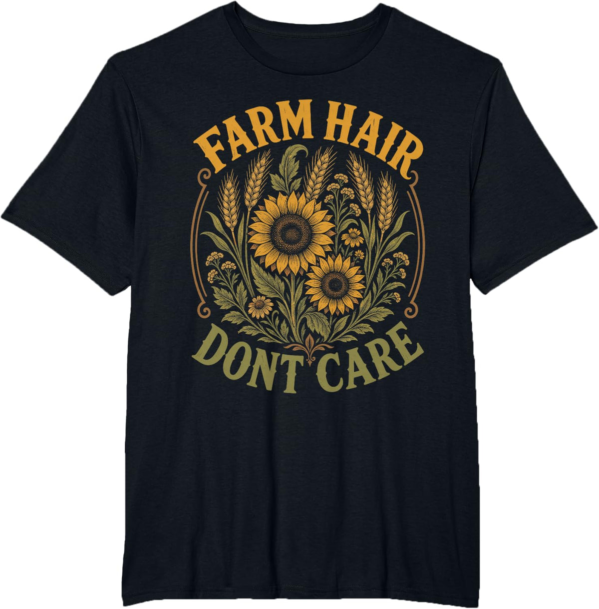 Farm Hair Dont Care Farming Sunflower Country Girl T-Shirt - Black
