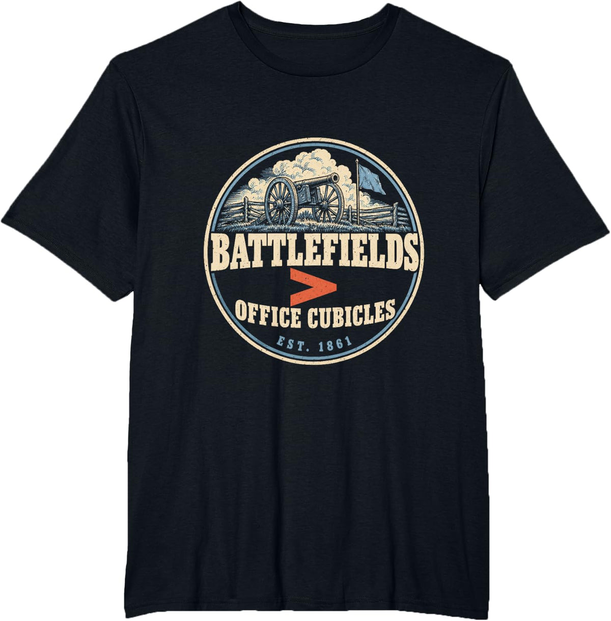 Civil War History Design Battlefields Over Office Cubicles T-Shirt - Black