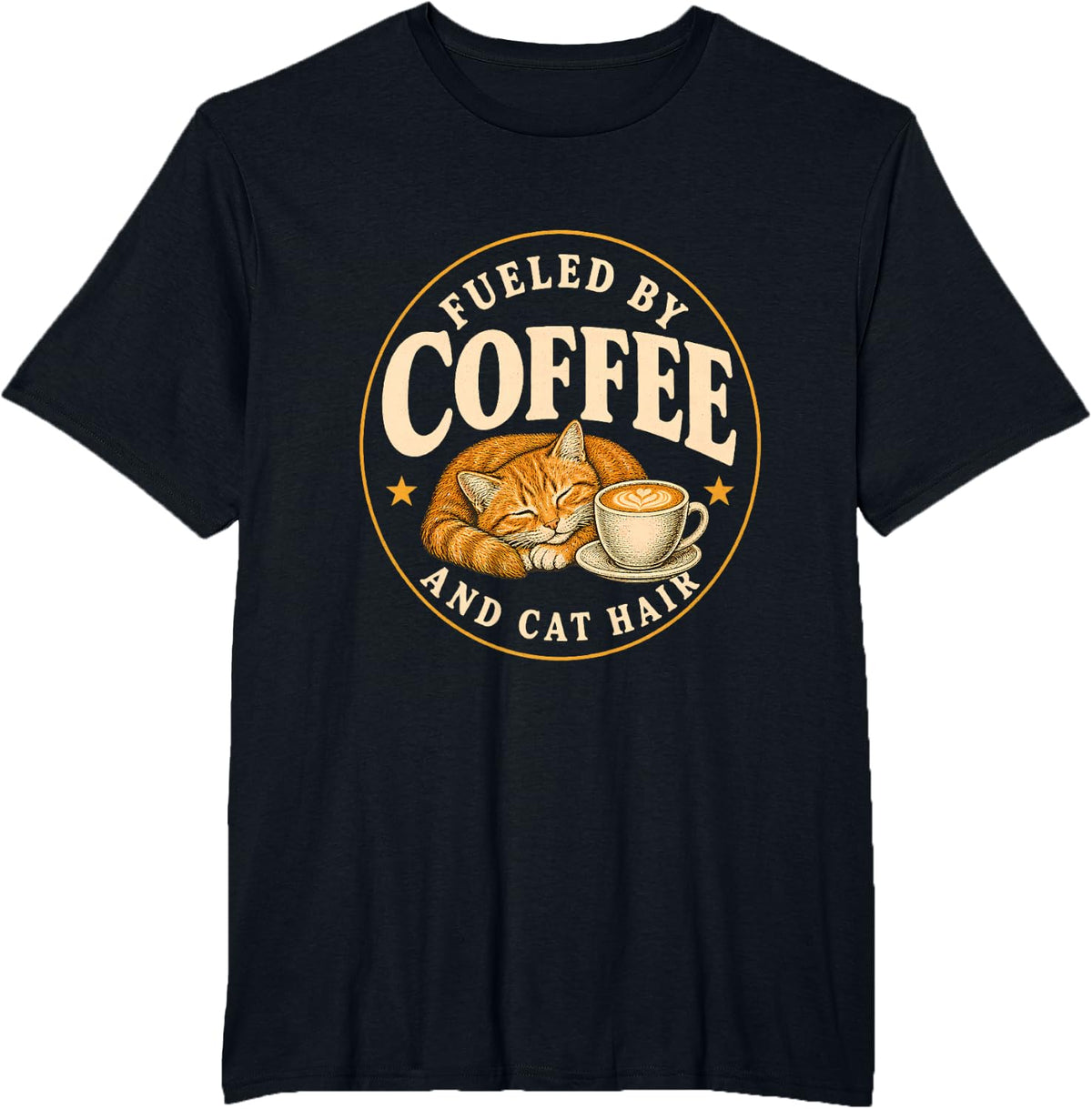 Fueled By Coffee and Cat Hair Funny Cats Lover T-Shirt - Black