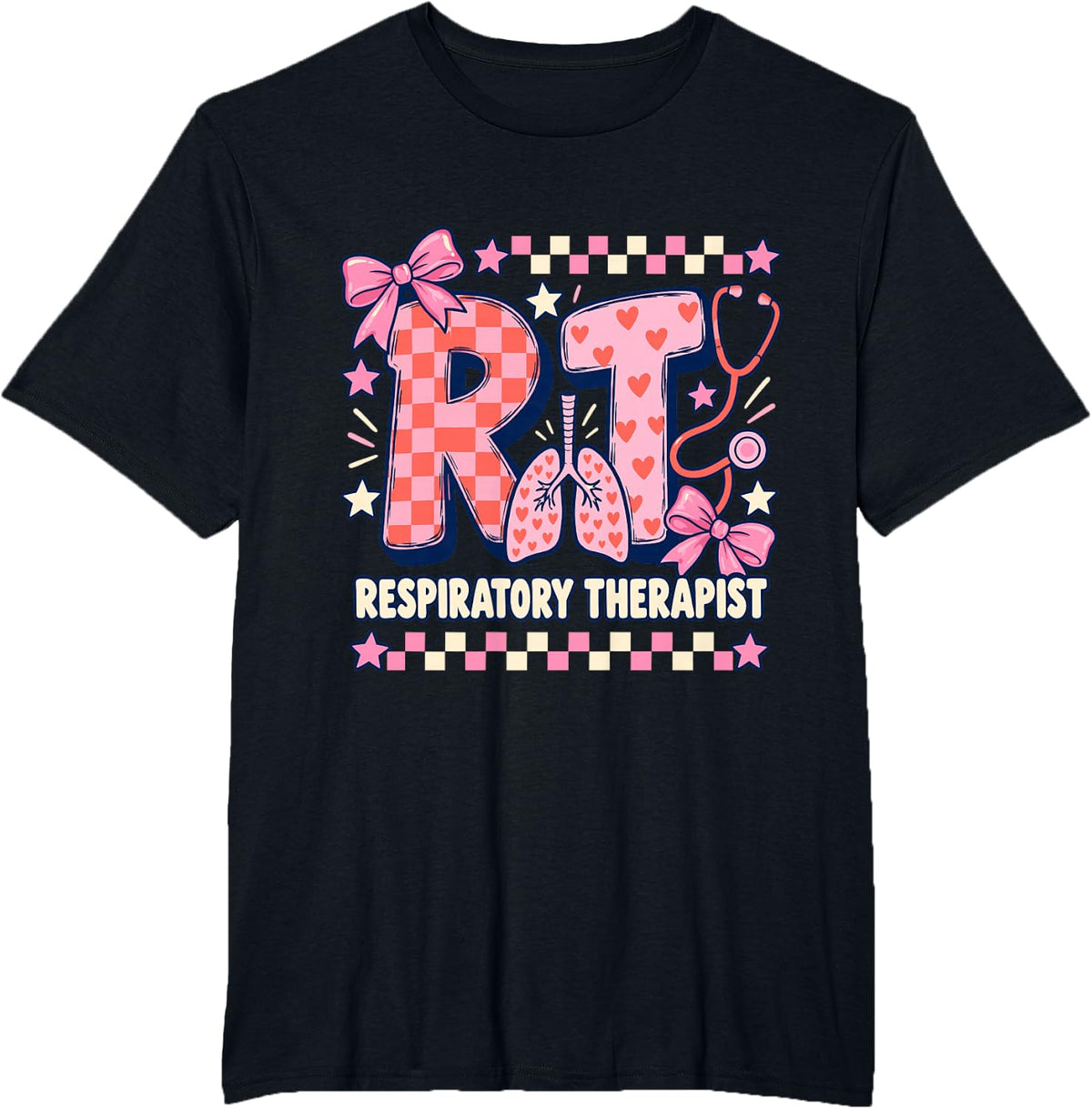 Checkered Lungs RT - Respiratory Therapist T-Shirt - Black