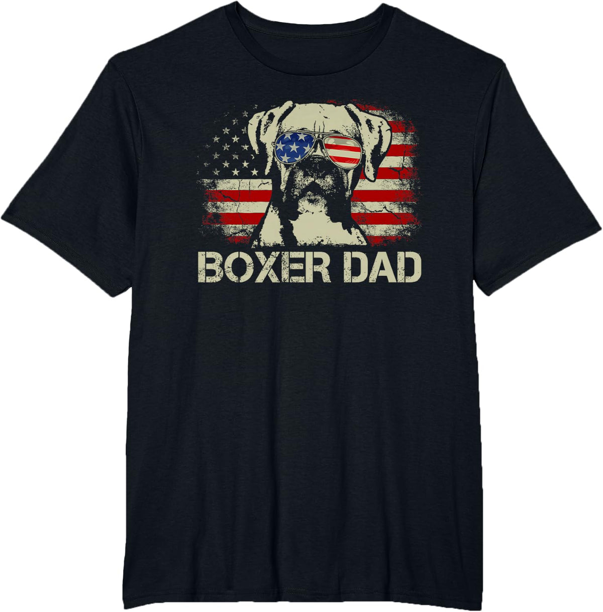 Best Boxer Dad Ever Funny Dog Dad American Flag Vintage Gift T-Shirt - Black