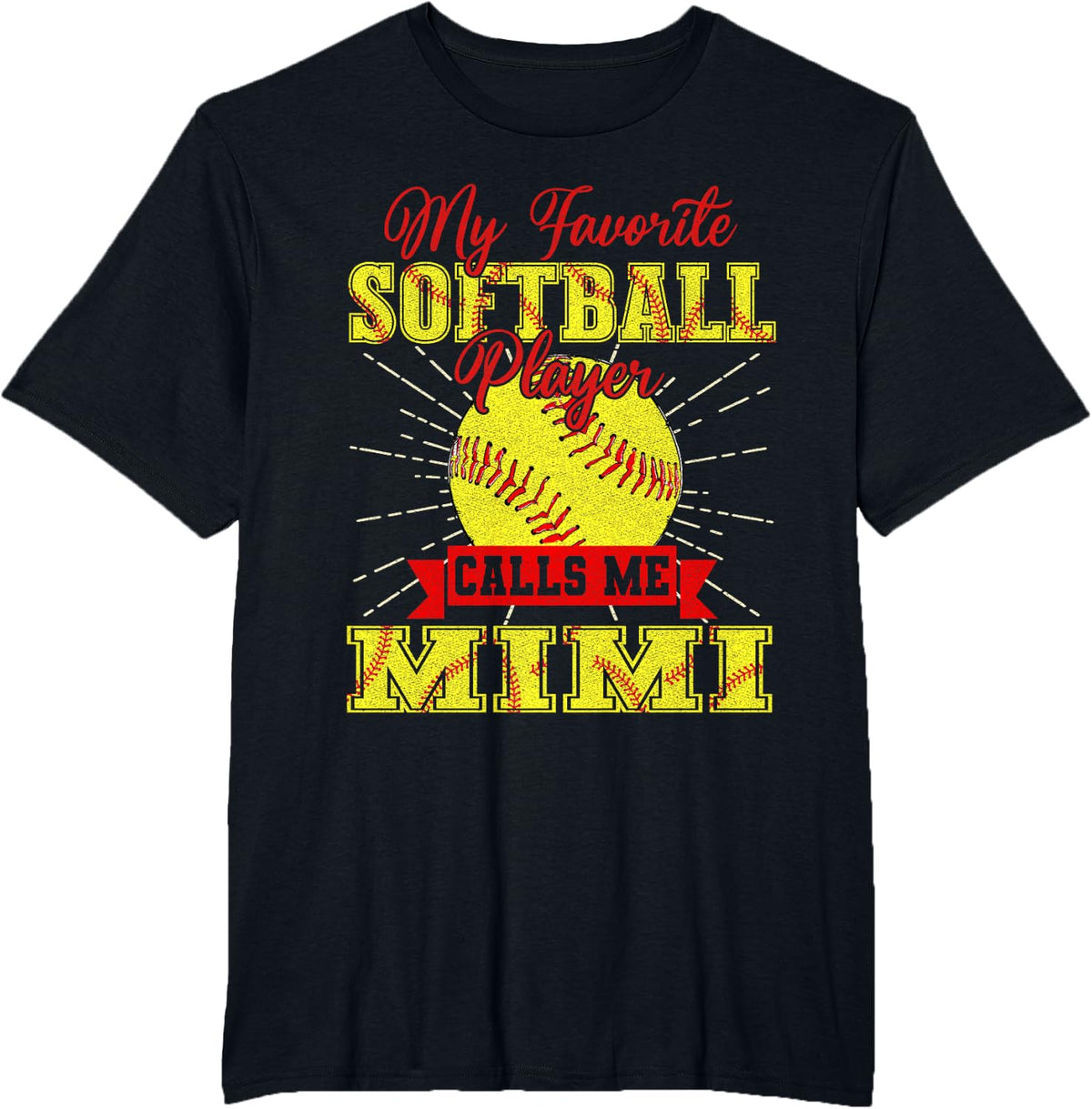 Softball My Favorite Softball Player Calls me Mimi T-Shirt - Black
