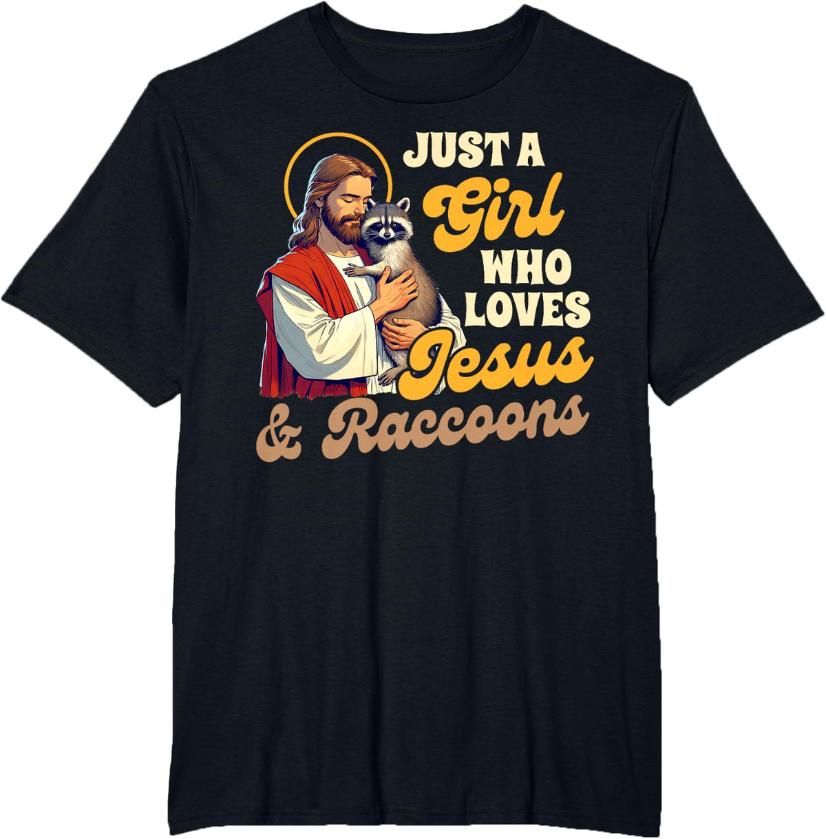 Christian Racoon Trash Panda A Girl Loves Jesus & Raccoons T-Shirt - Black