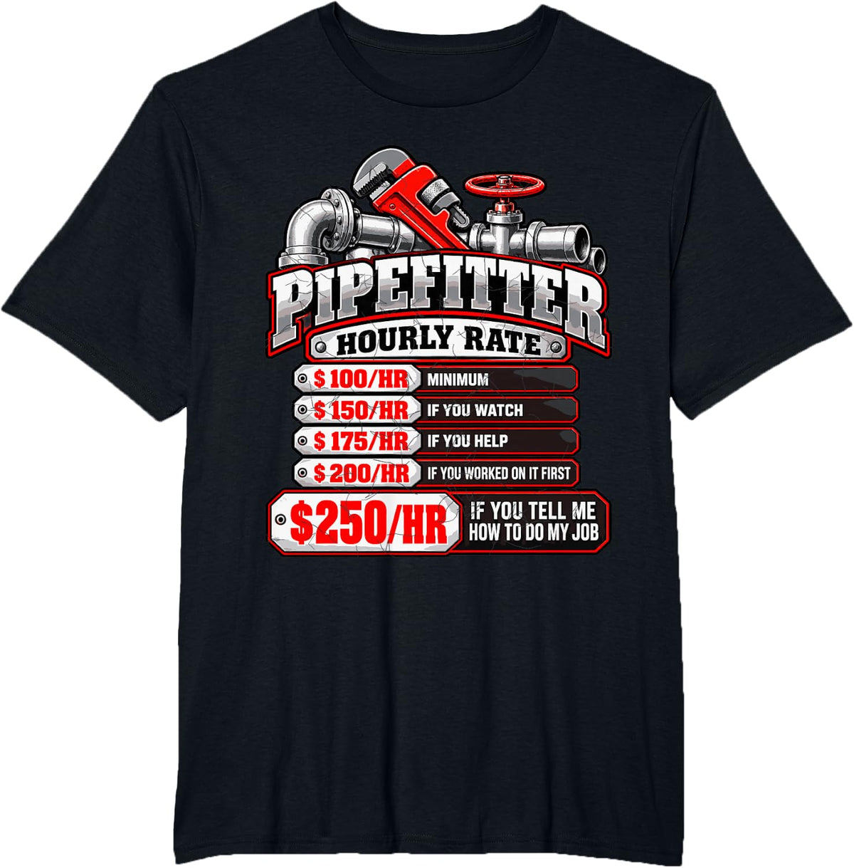 Pipefitter Hourly Rates T-Shirt - Black