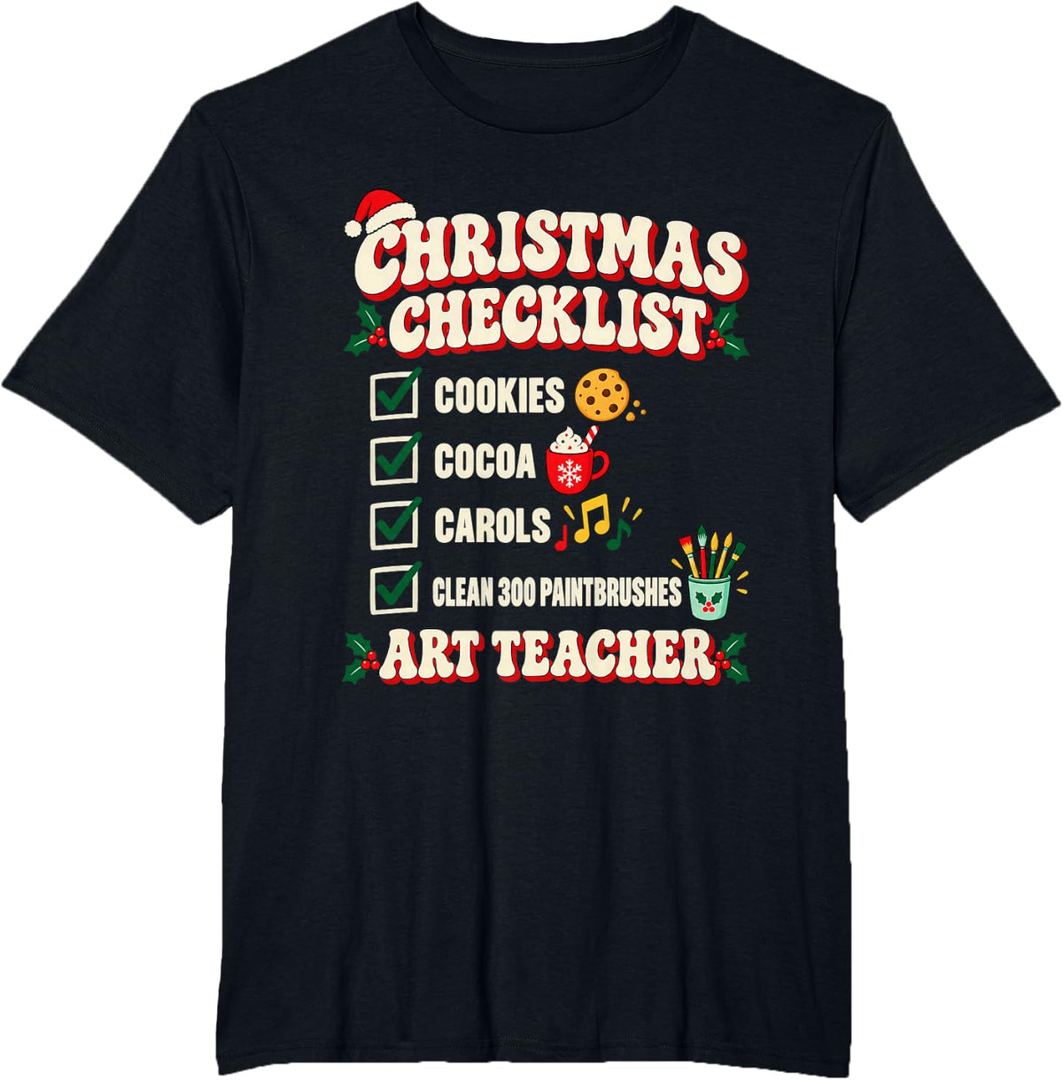 Christmas Art Teacher Christmas Tree T-Shirt - Black