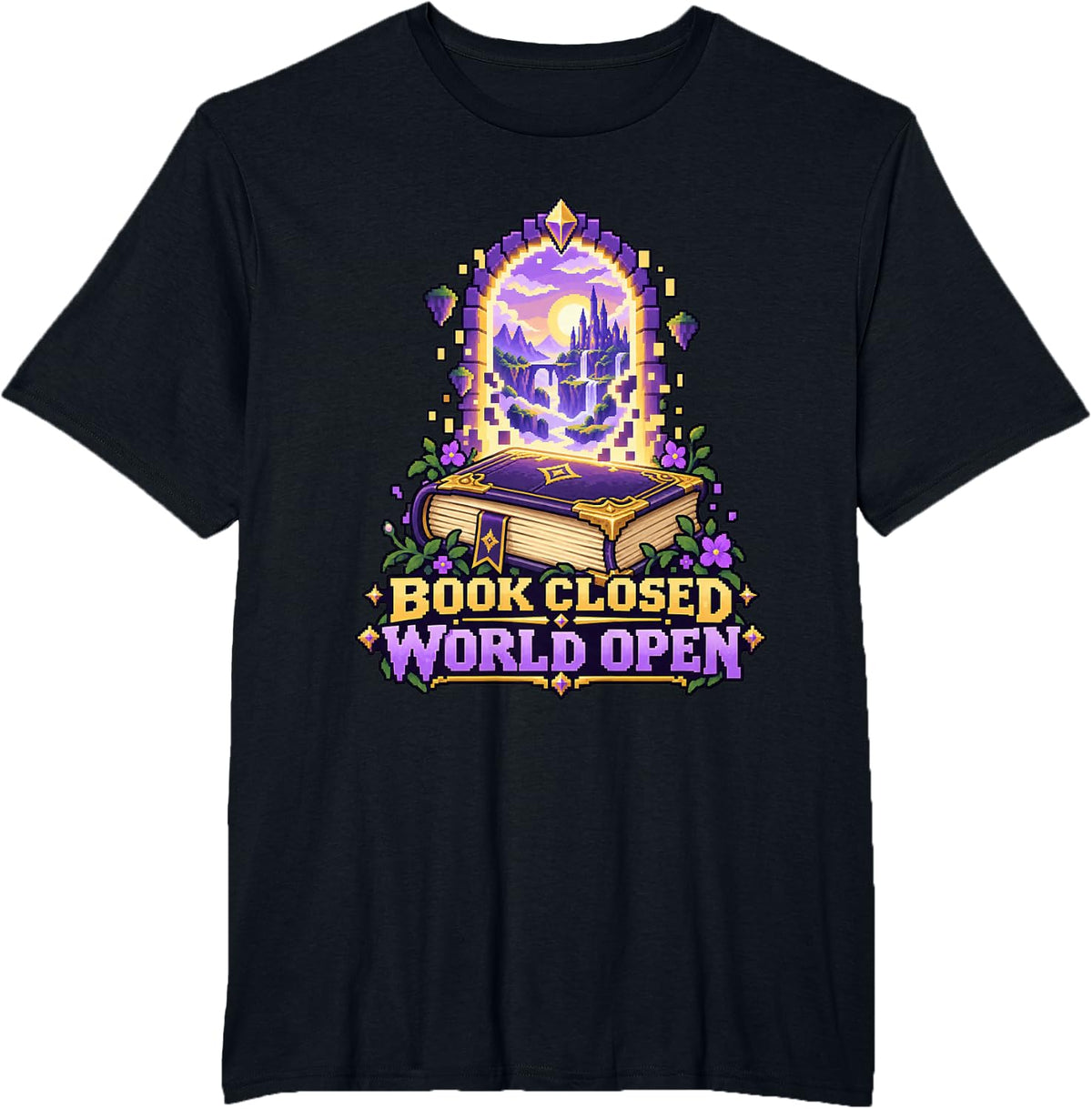 Pixel Art Open Book Portal Fantasy T-Shirt - Black