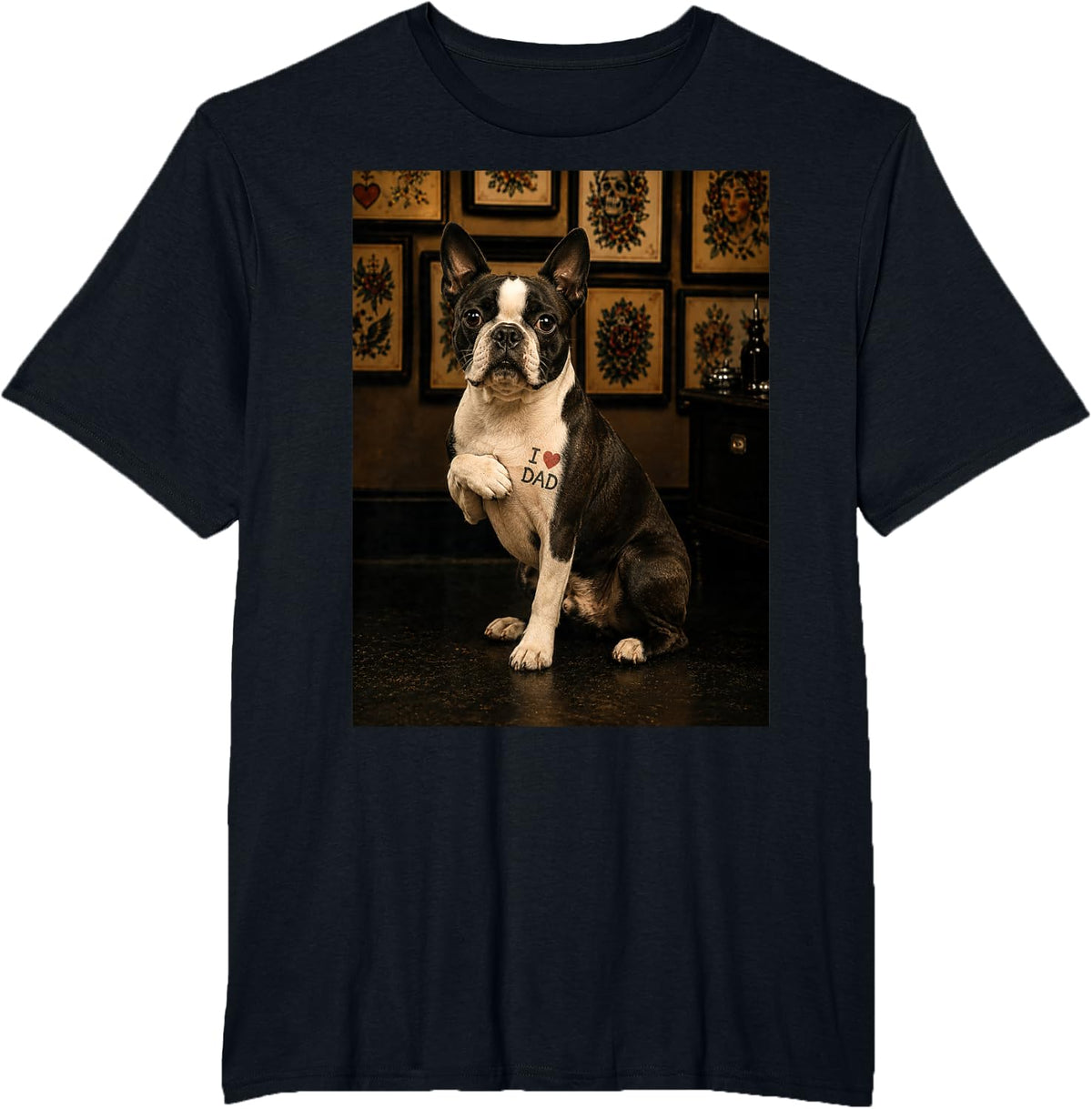 Boston Terrier Dog Dad T-Shirt - Black