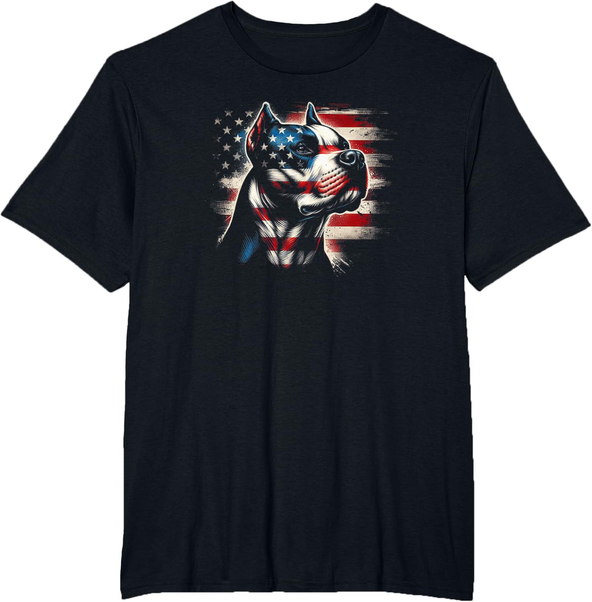 4th Of July American Flag Patriotic Pitbull Terrier T-Shirt - Black