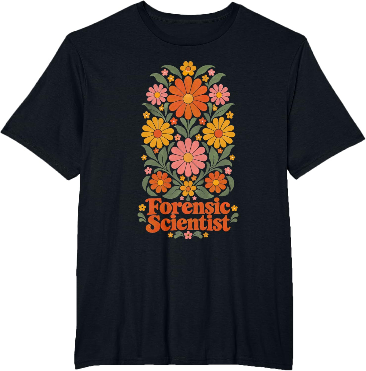 Forensic Scientist Floral Botanical T-Shirt - Black