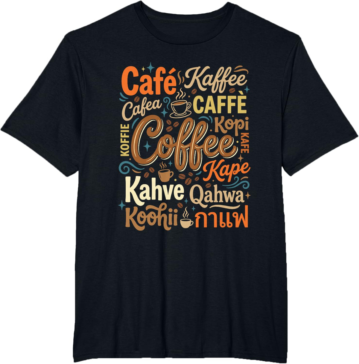 Coffee in Different Languages Barista Espresso Lover T-Shirt - Black