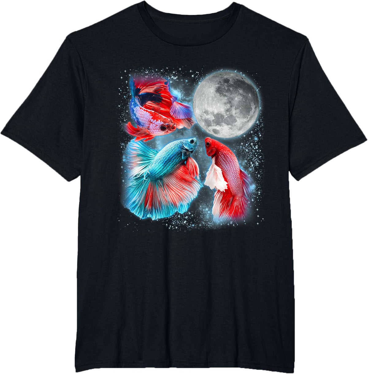 Betta Fish Lover Galaxy Moon Fishkeeping Wildlife Aquarium T-Shirt - Black