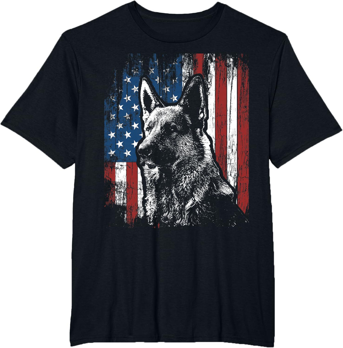 Patriotic German Shepherd American Flag Dog Gift Men Women T-Shirt - Black