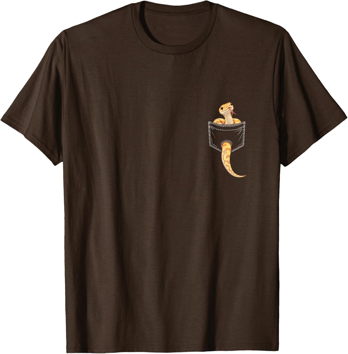 Snake Lover Food Enclose Pocket Banana Ball Python T-Shirt - Brown