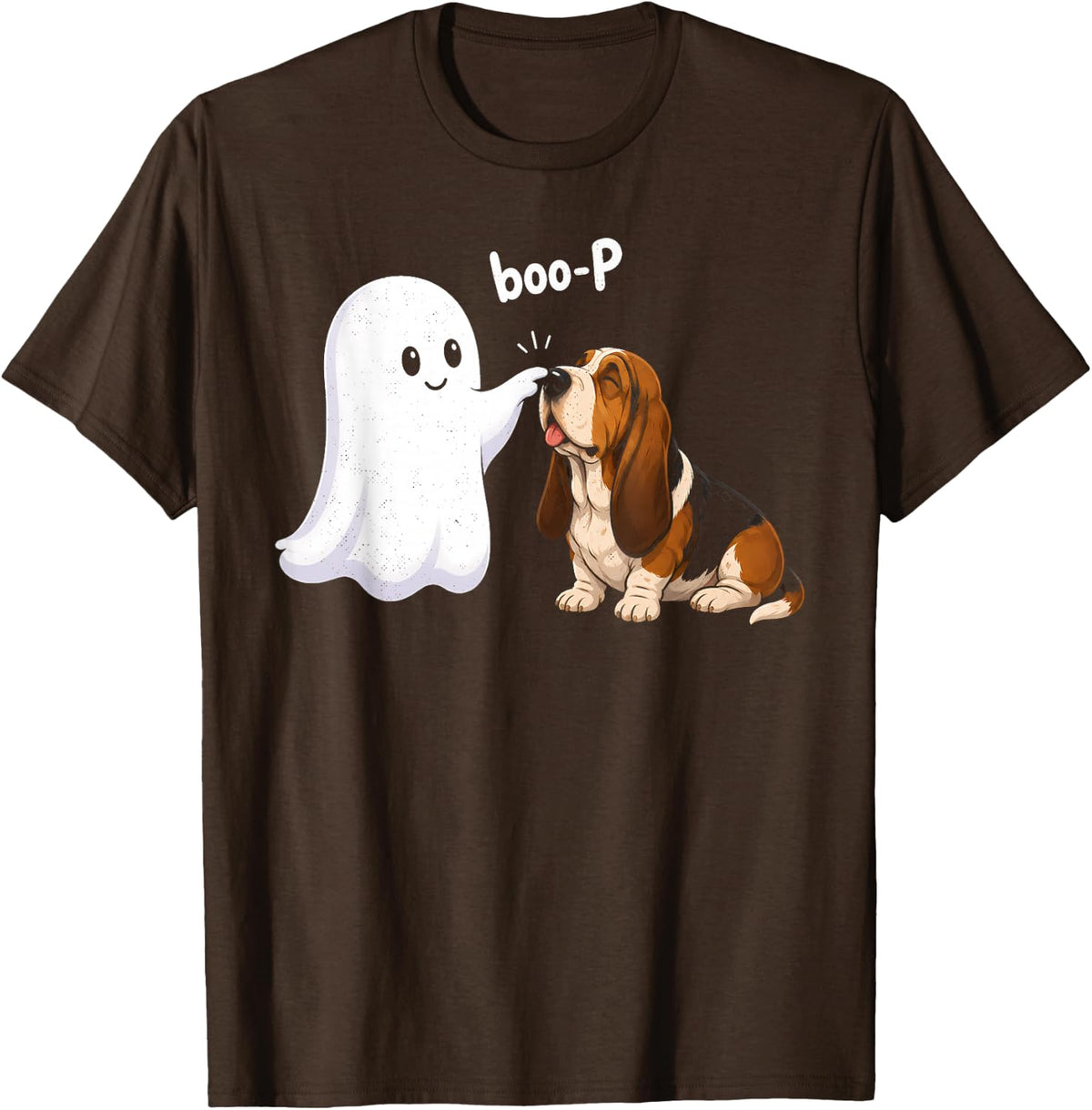 Halloween Basset Hound Ghost Boo-P Funny Dog Lover T-Shirt - Brown